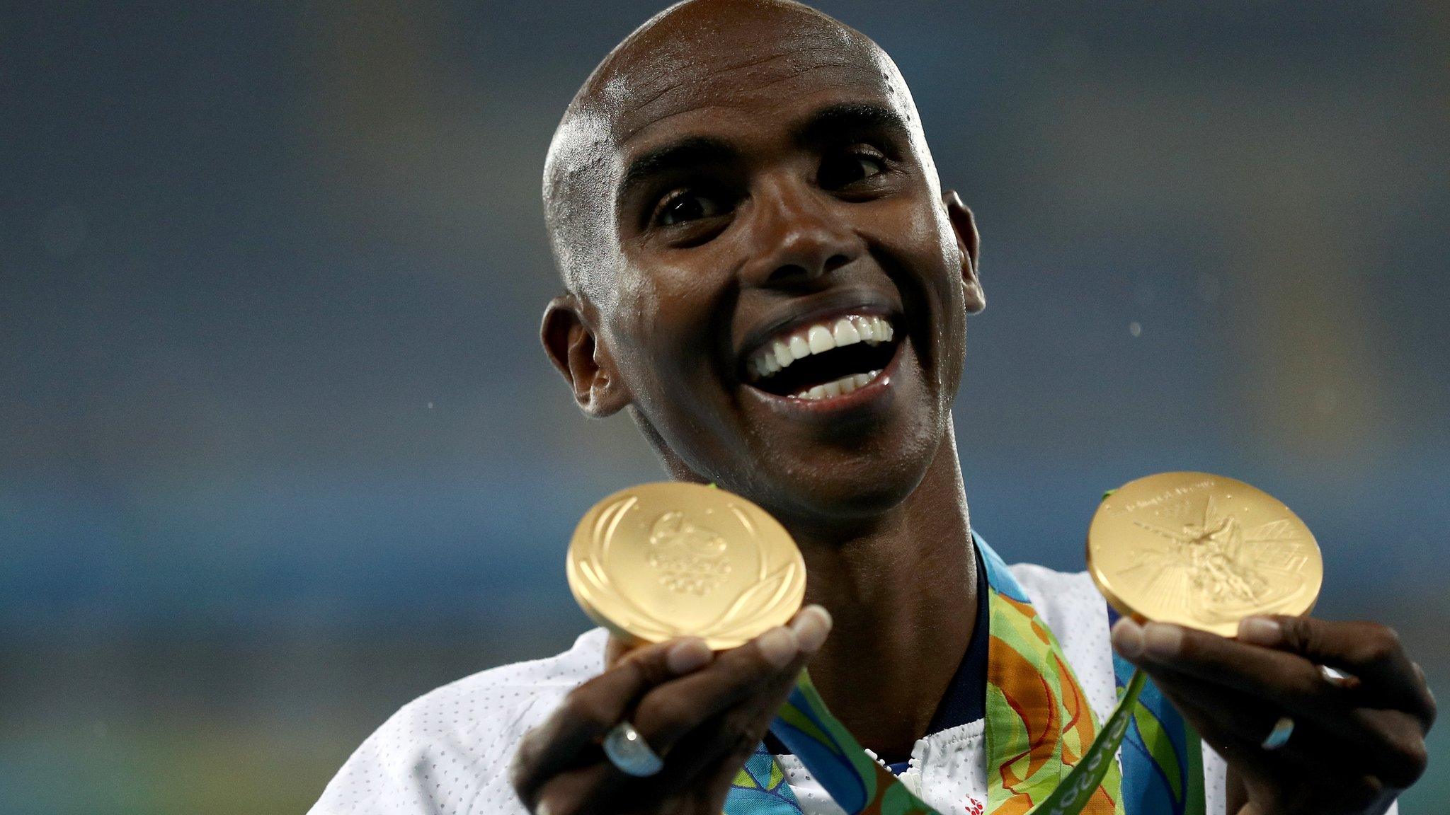 Mo Farah with his Rio gold medals