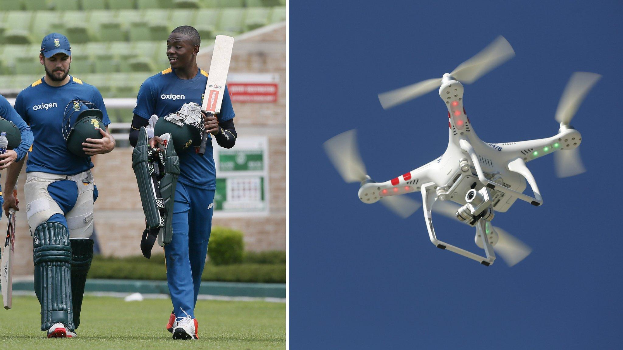 South Africa players and a drone