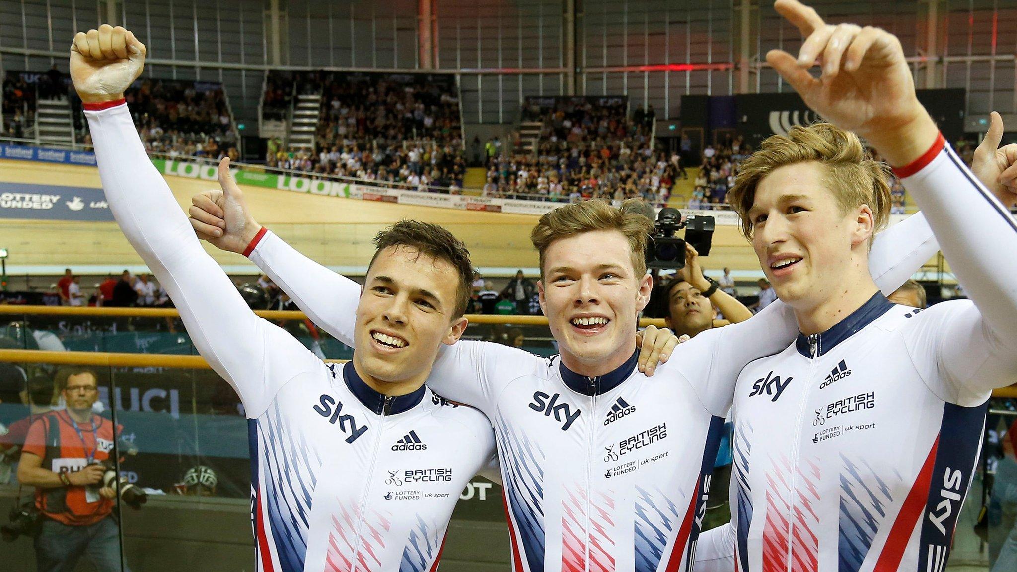 (l-r) Ryan Owens, Jack Carlin and Joe Truman after winning in Scotland