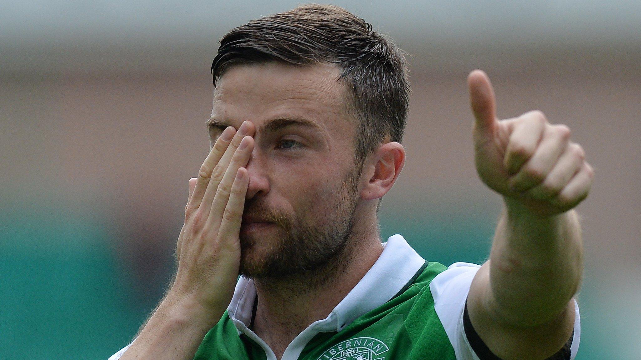 Hibs' Lewis Stevenson sheds a tear in his testimonial against Sunderland