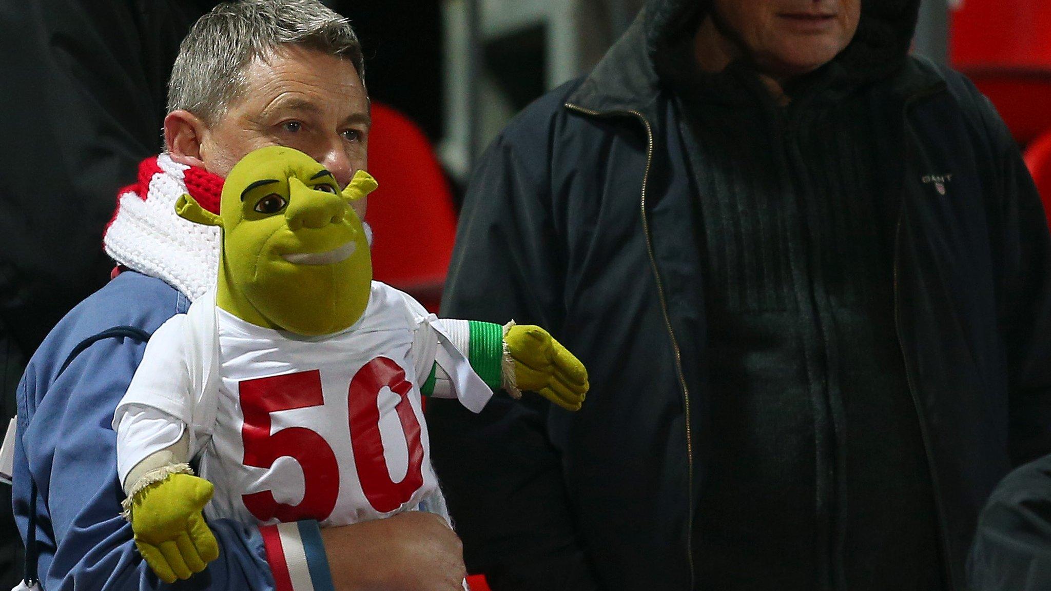 England fan with a Shrek toy at last night's match with Lithuania