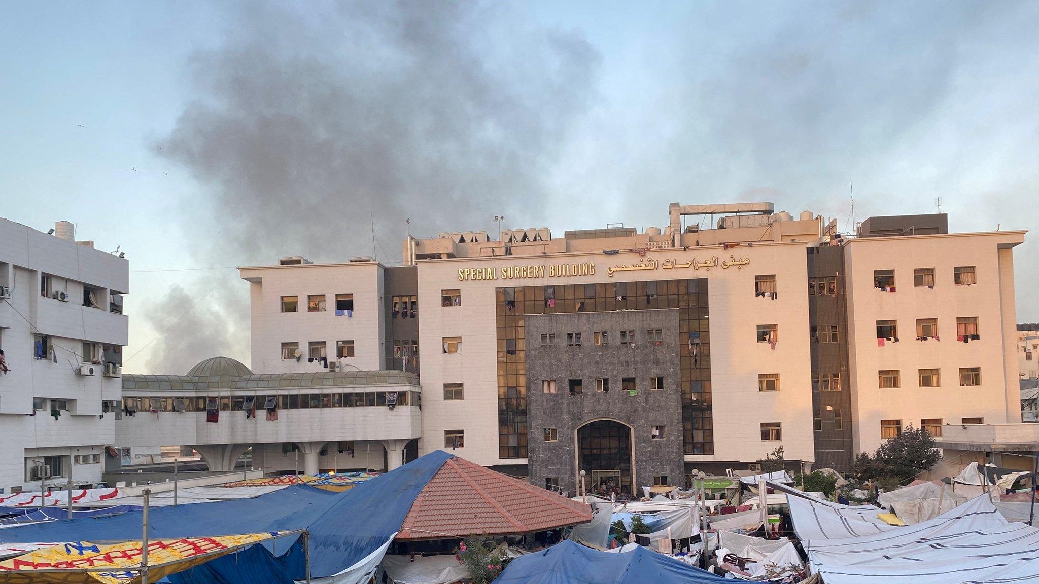 Smoke rises above Al-Shifa hospital