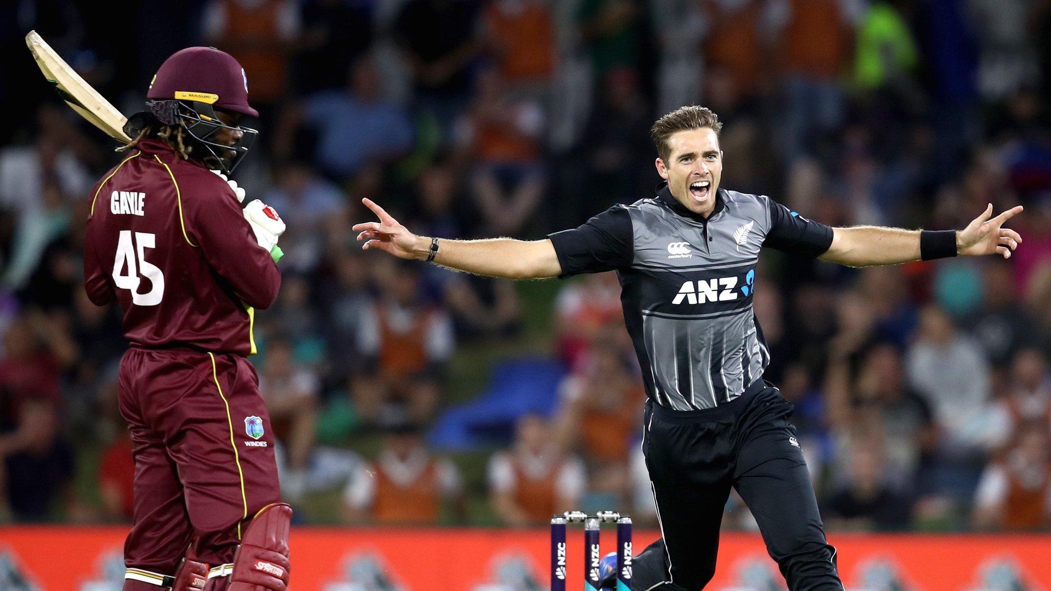 New Zealand's Tim Southee celebrates a wicket against West Indies