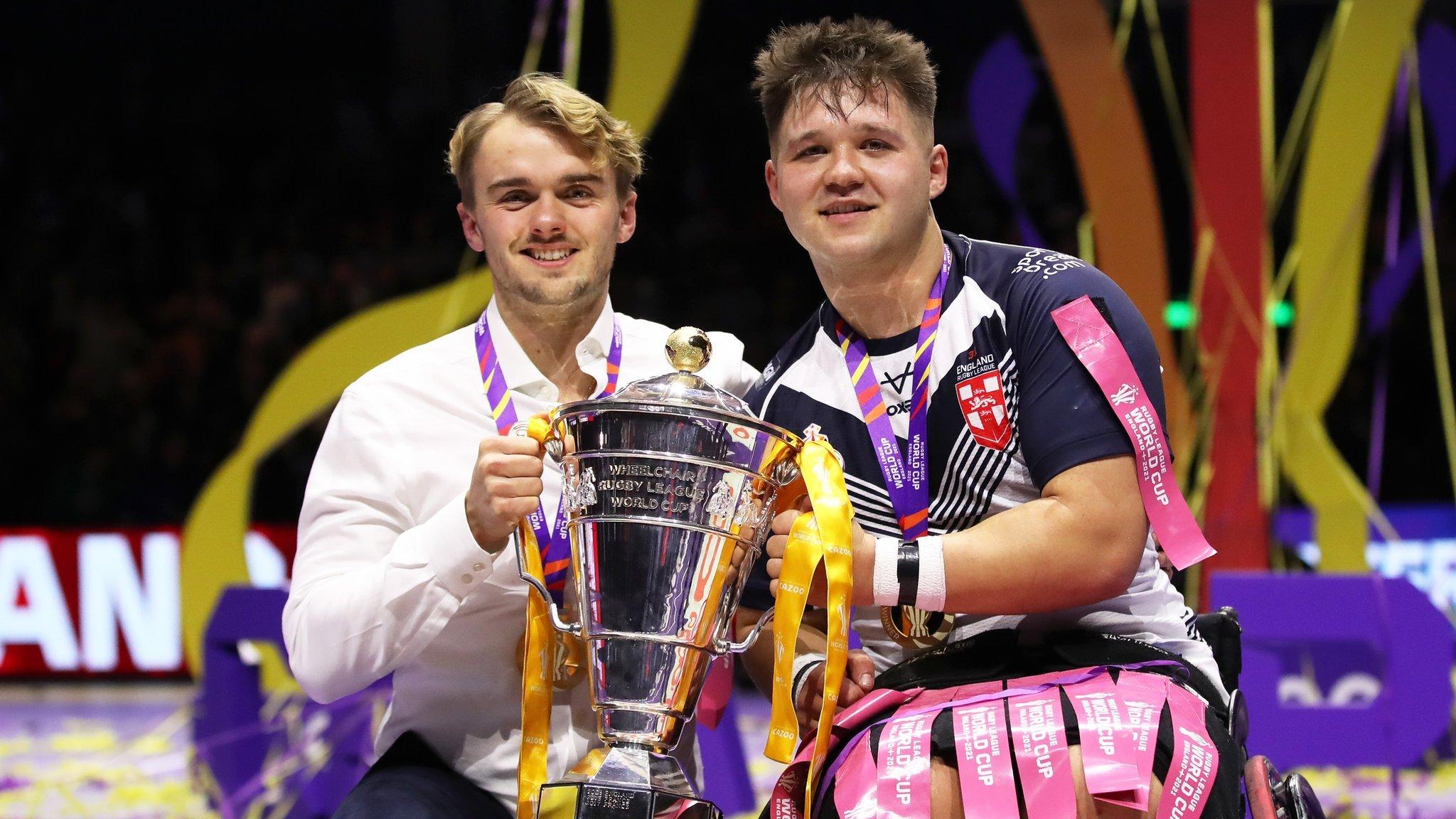 England wheelchair rugby league coach Tom Coyd and captain Tom Halliwell with the World Cup