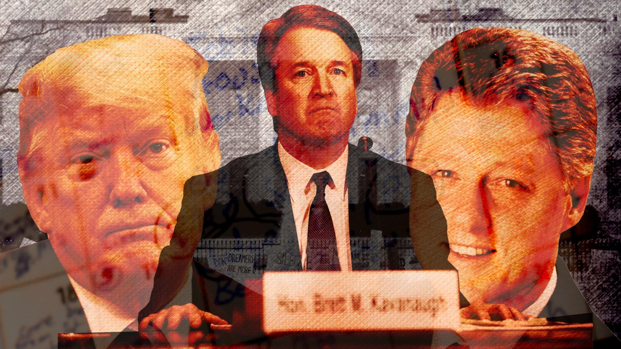 Composite of Donald Trump, Brett Kavanaugh and Bill Clinton