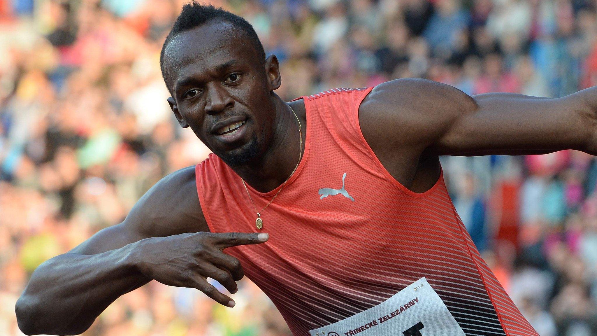 Usain Bolt with his trademark victory pose