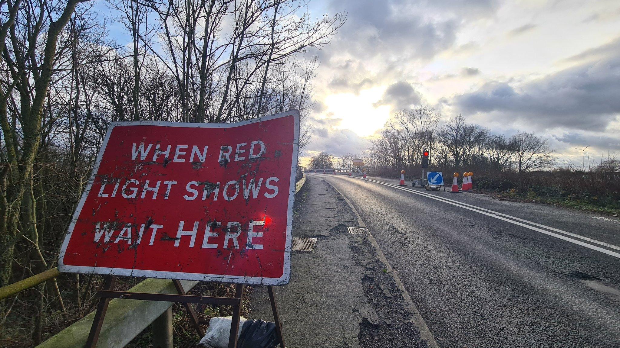 Roadworks on a bridge over the A12 in Essex.