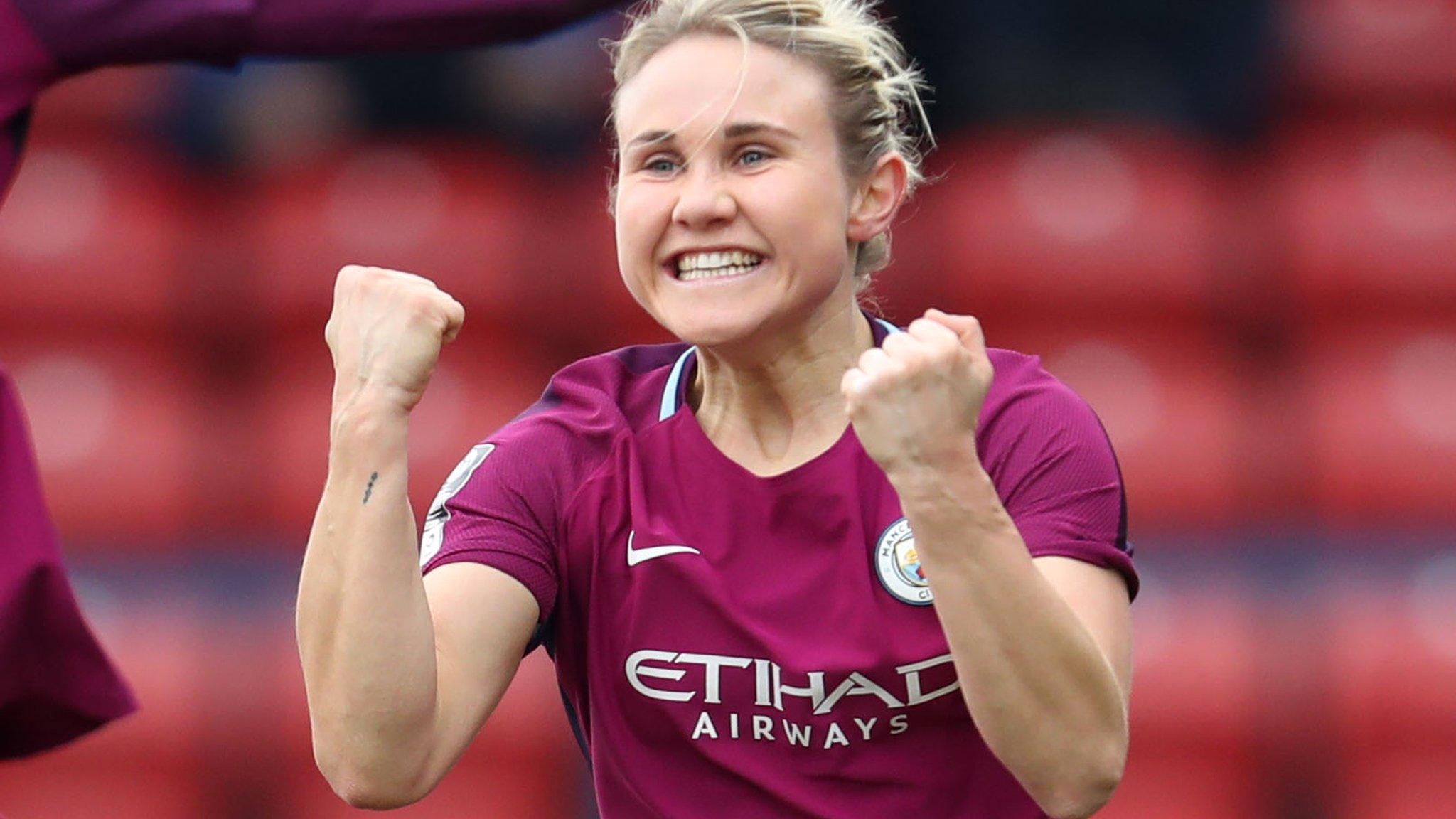 Isobel Christiansen celebrates for Manchester City Women