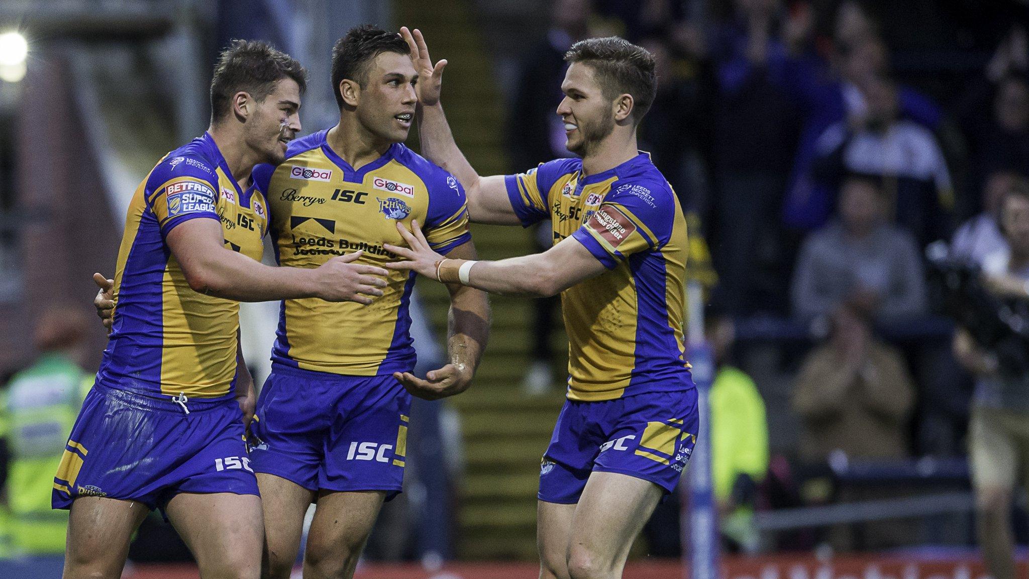 Leeds Rhinos celebrate Joel Moon's try