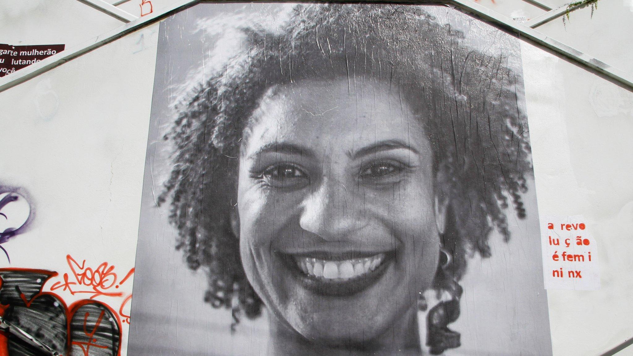 Photo of Marielle Franco on a wall in Sao Paulo