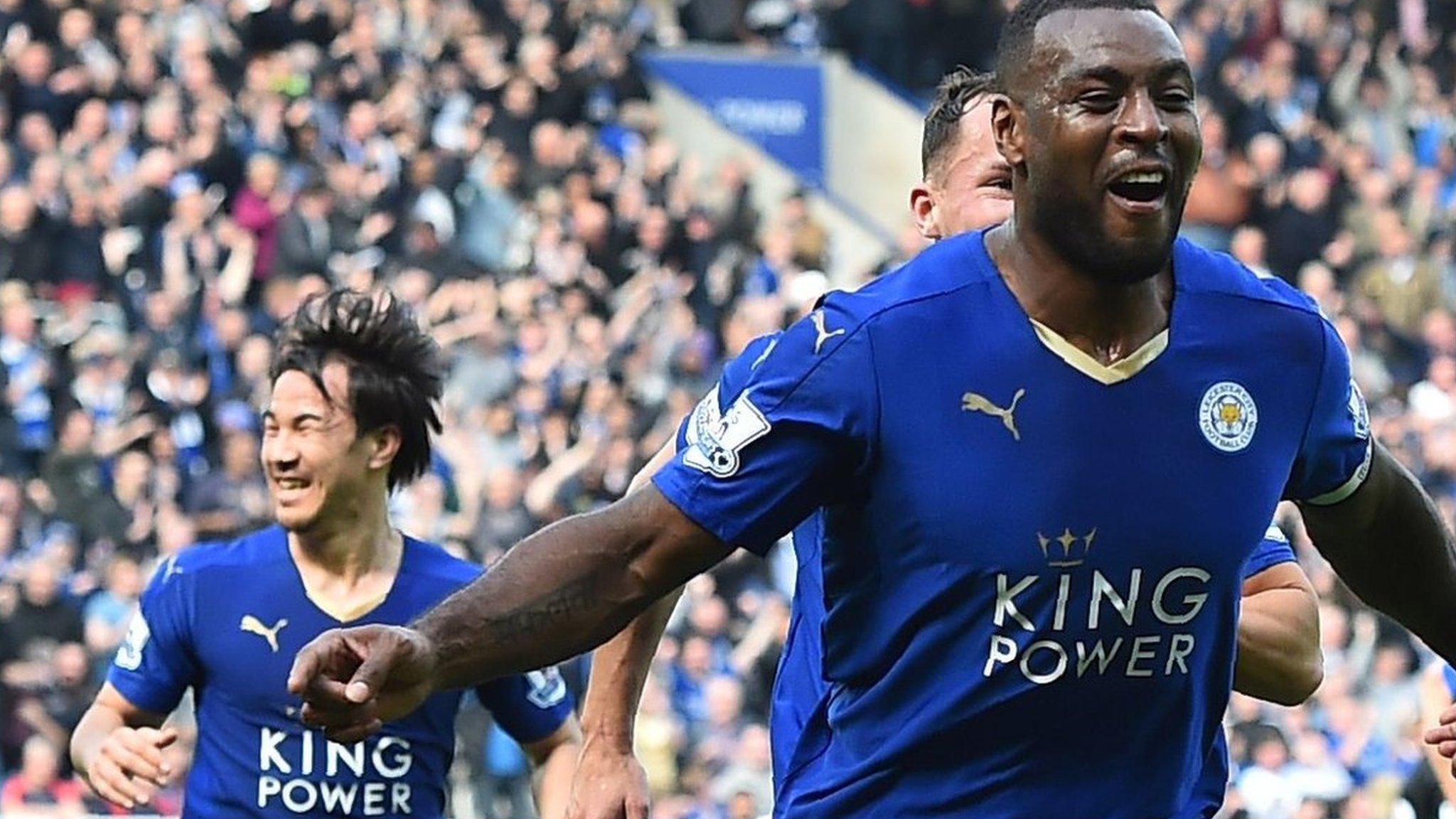 Wes Morgan celebrates his goal