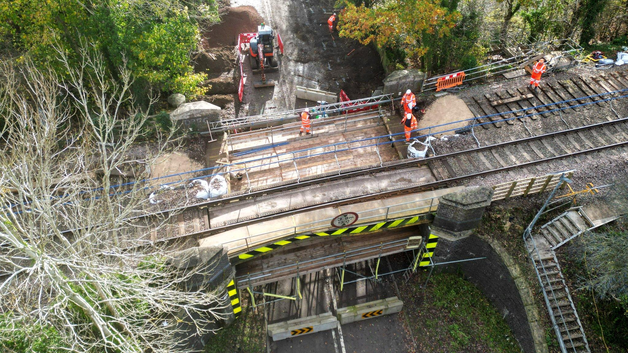 Engineers repairing Fosters Bridge in Ketton on 18 November