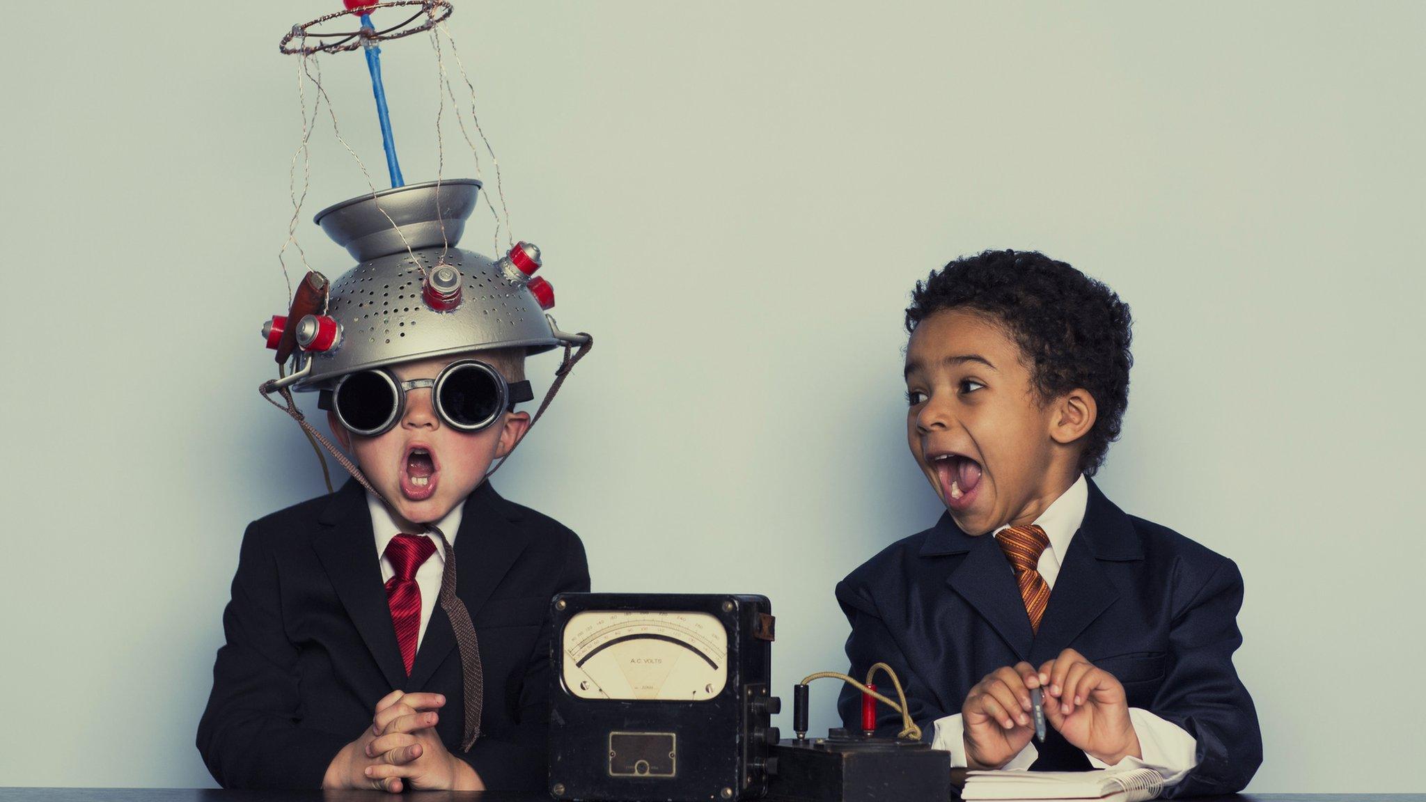 Two boys excited about their invention