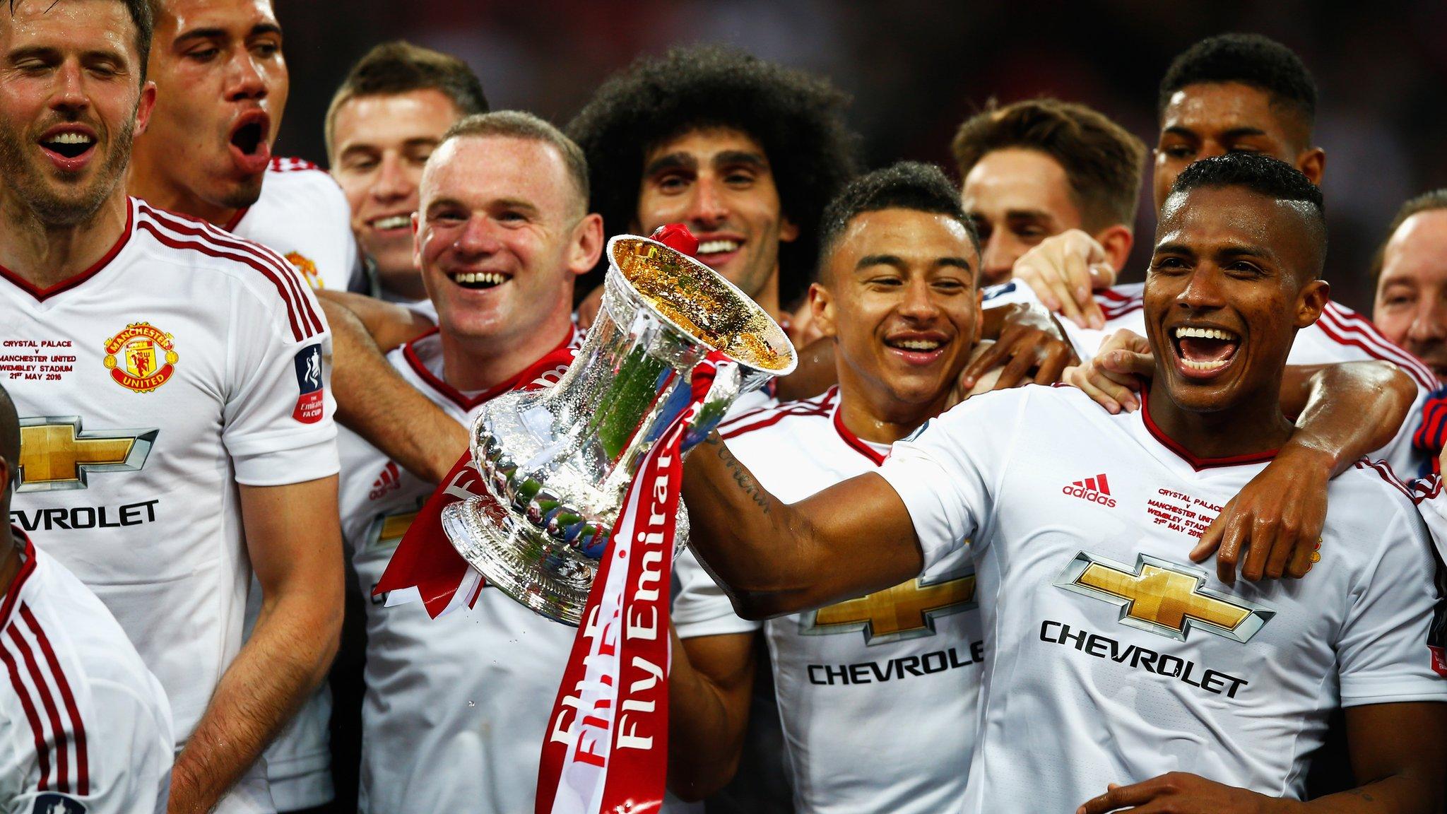 Manchester United celebrate winning the FA Cup