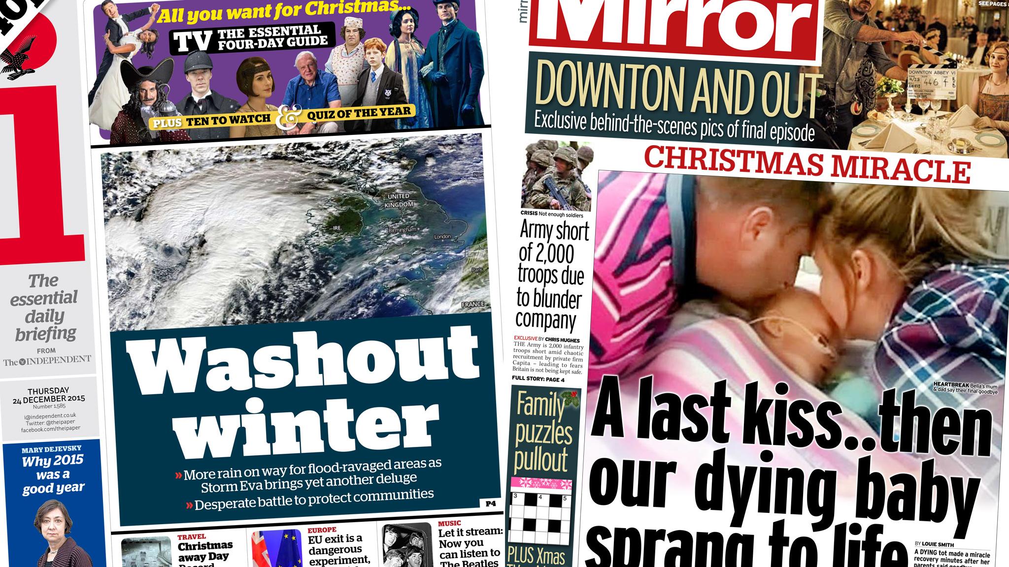 Composite image featuring i and Mirror front pages