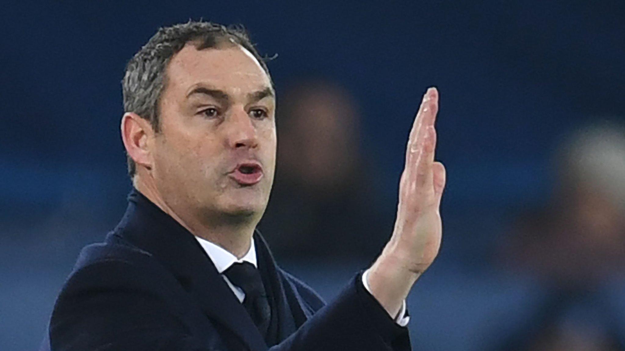 Paul Clement gives his players instructions at Goodison Park