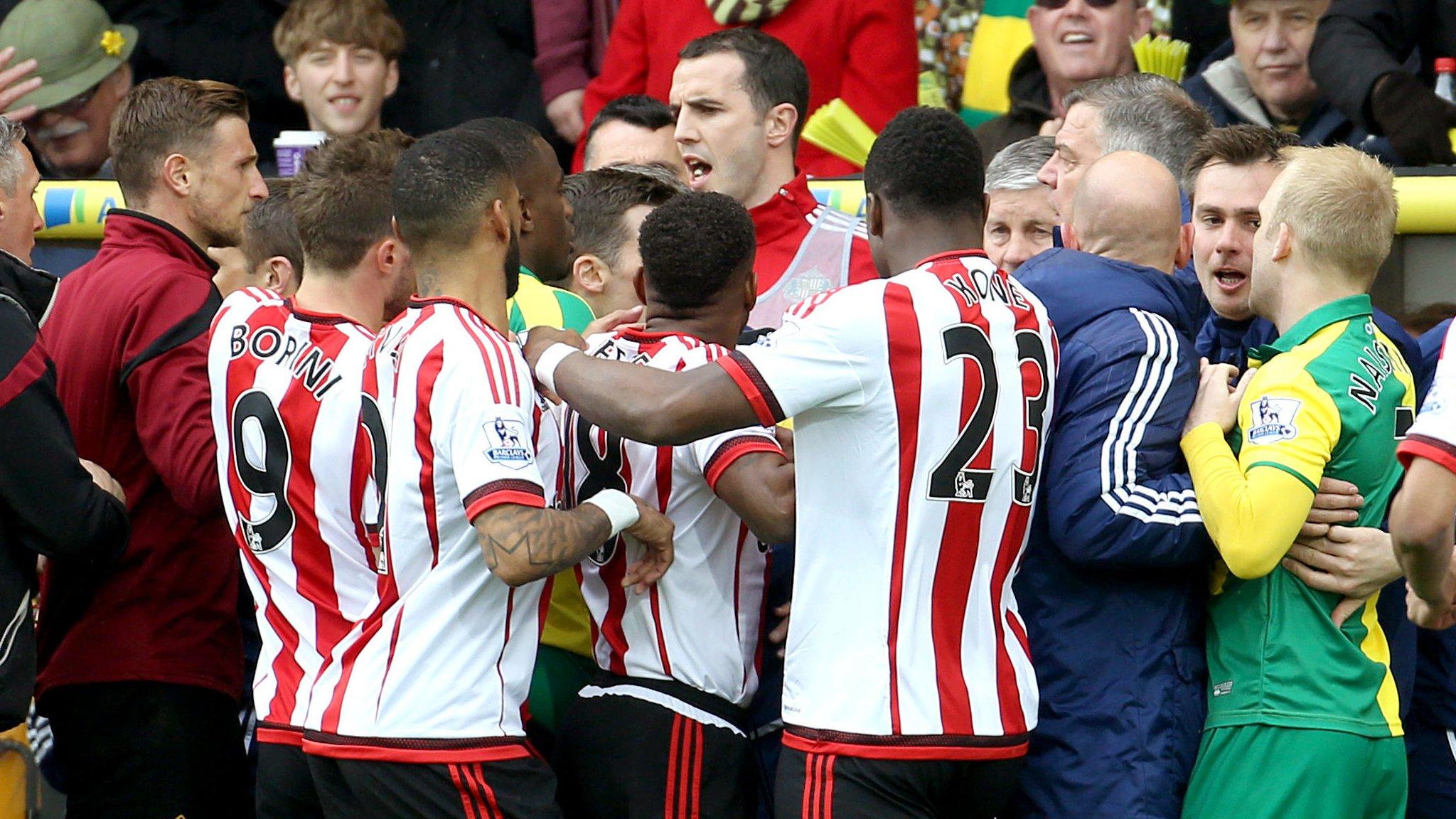 Norwich and Sunderland players and staff clash