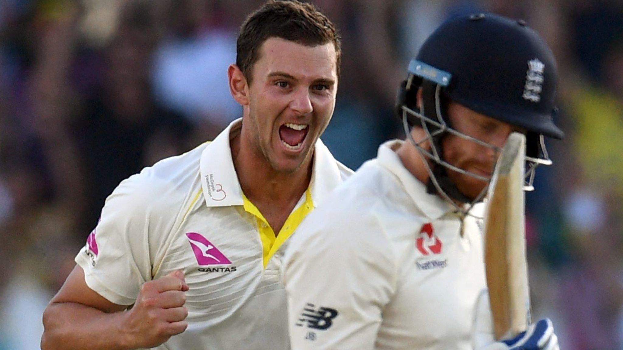 Josh Hazlewood celebrates wicket of Jonny Bairstow