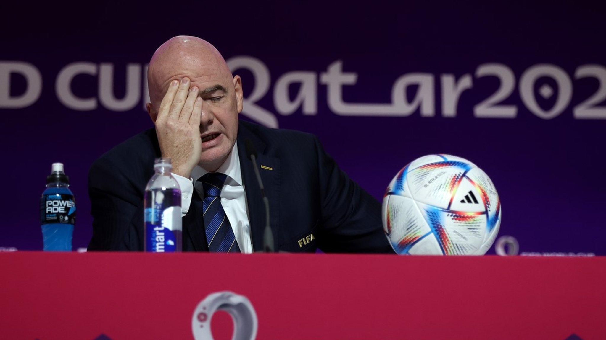 Fifa president Gianni Infantino grimacing