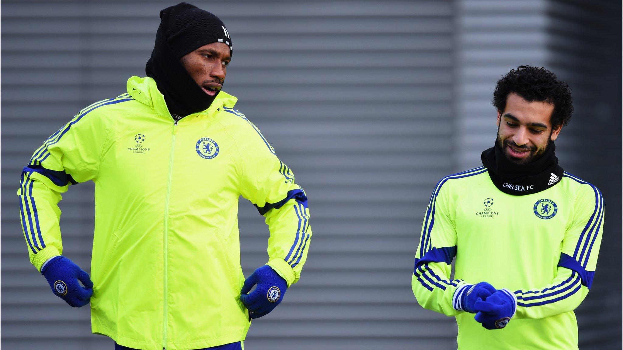 Ivory Coast's Didier Drogba and Egypt's Mohamed Salah training at Chelsea