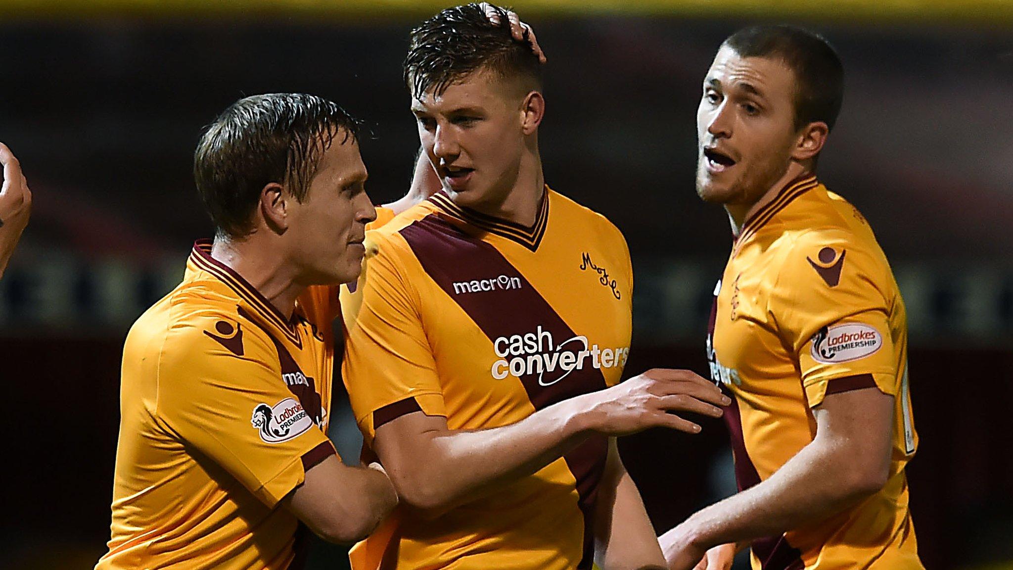 Motherwell players celebrate Ben Hall's goal