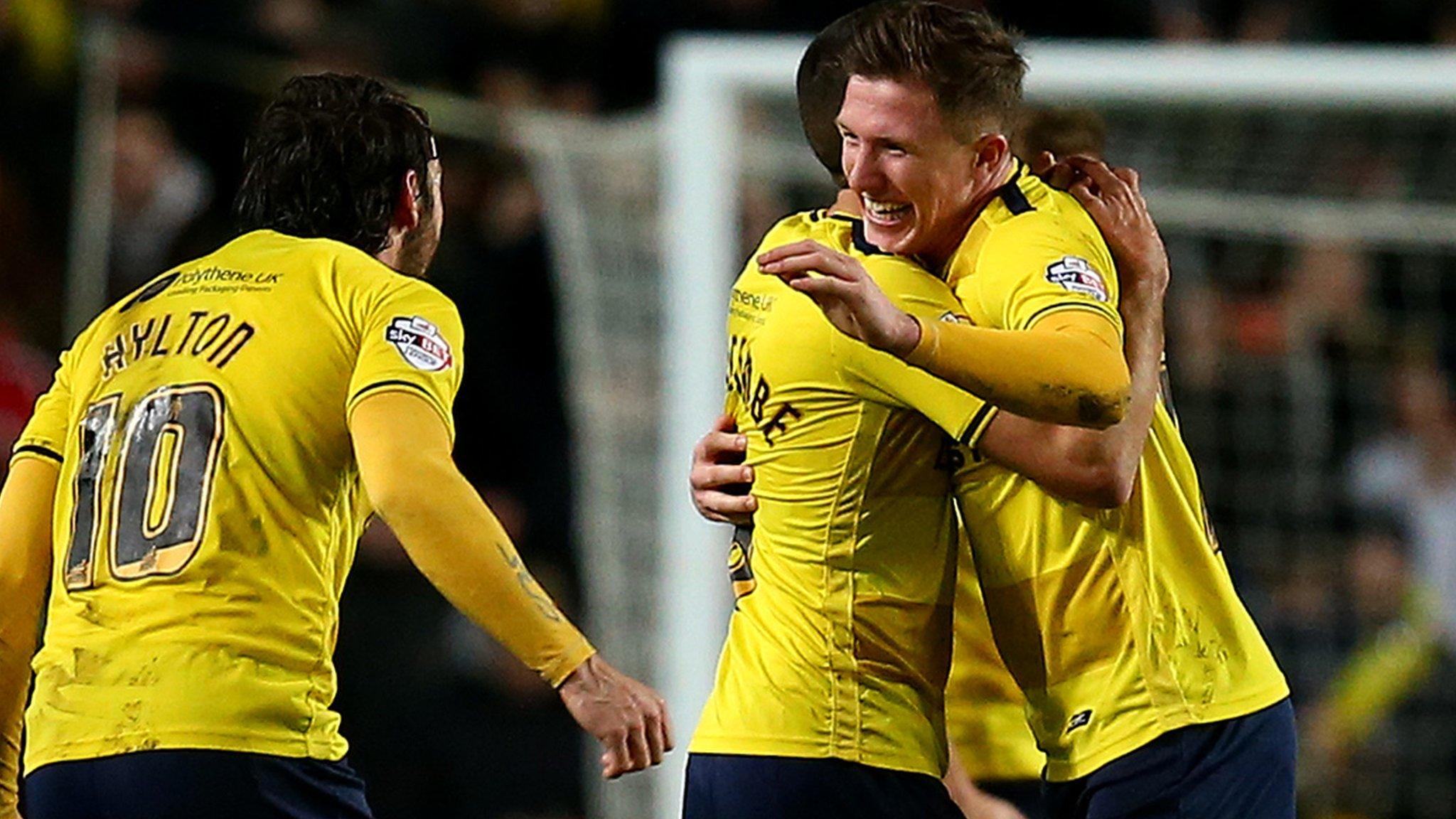 Oxford United celebrate reaching the Football League Trophy final