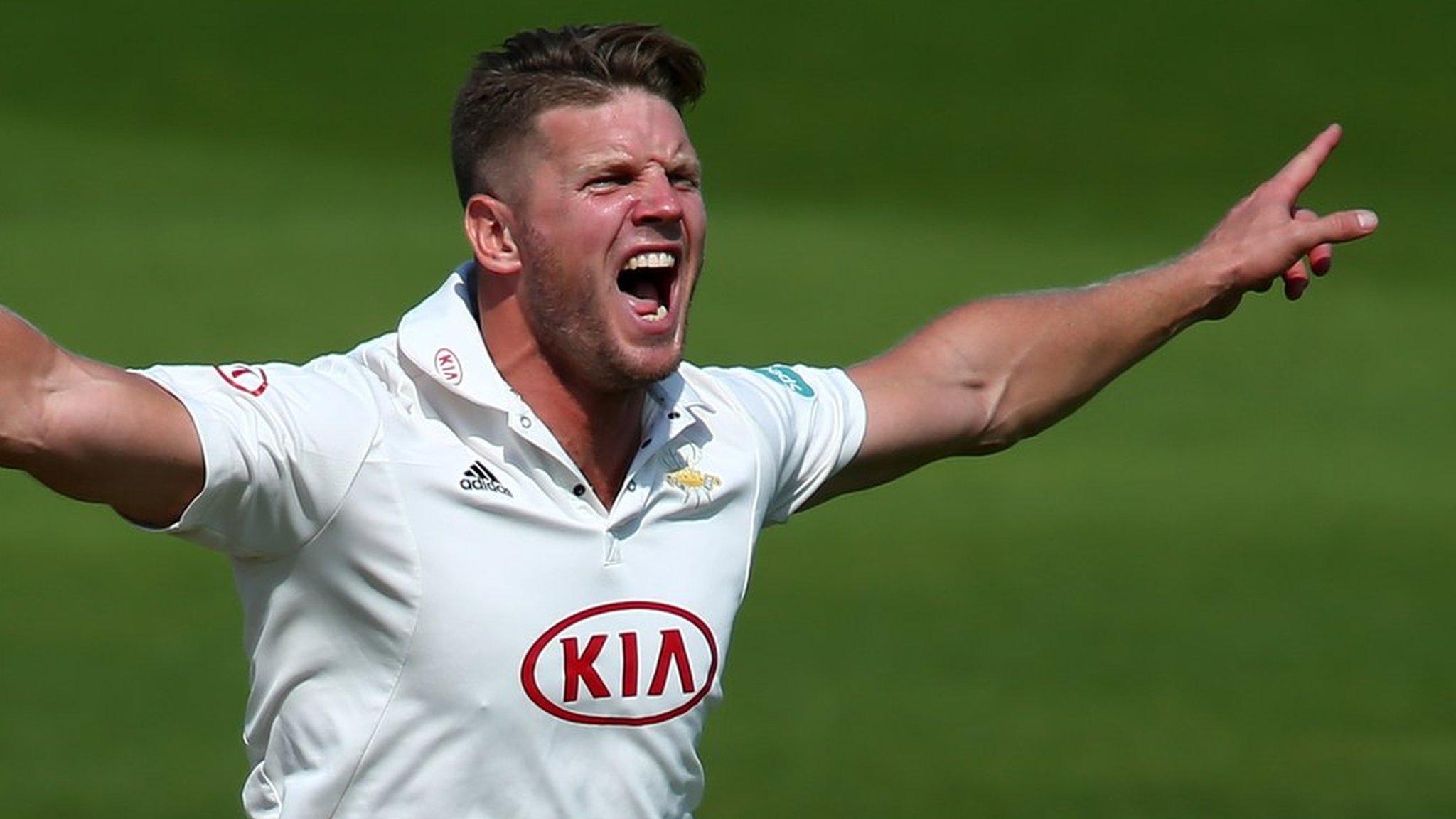 Surrey's Stuart Meeker picked up three wickets, including both Middlesex openers., Sam Robson and Nick Compton