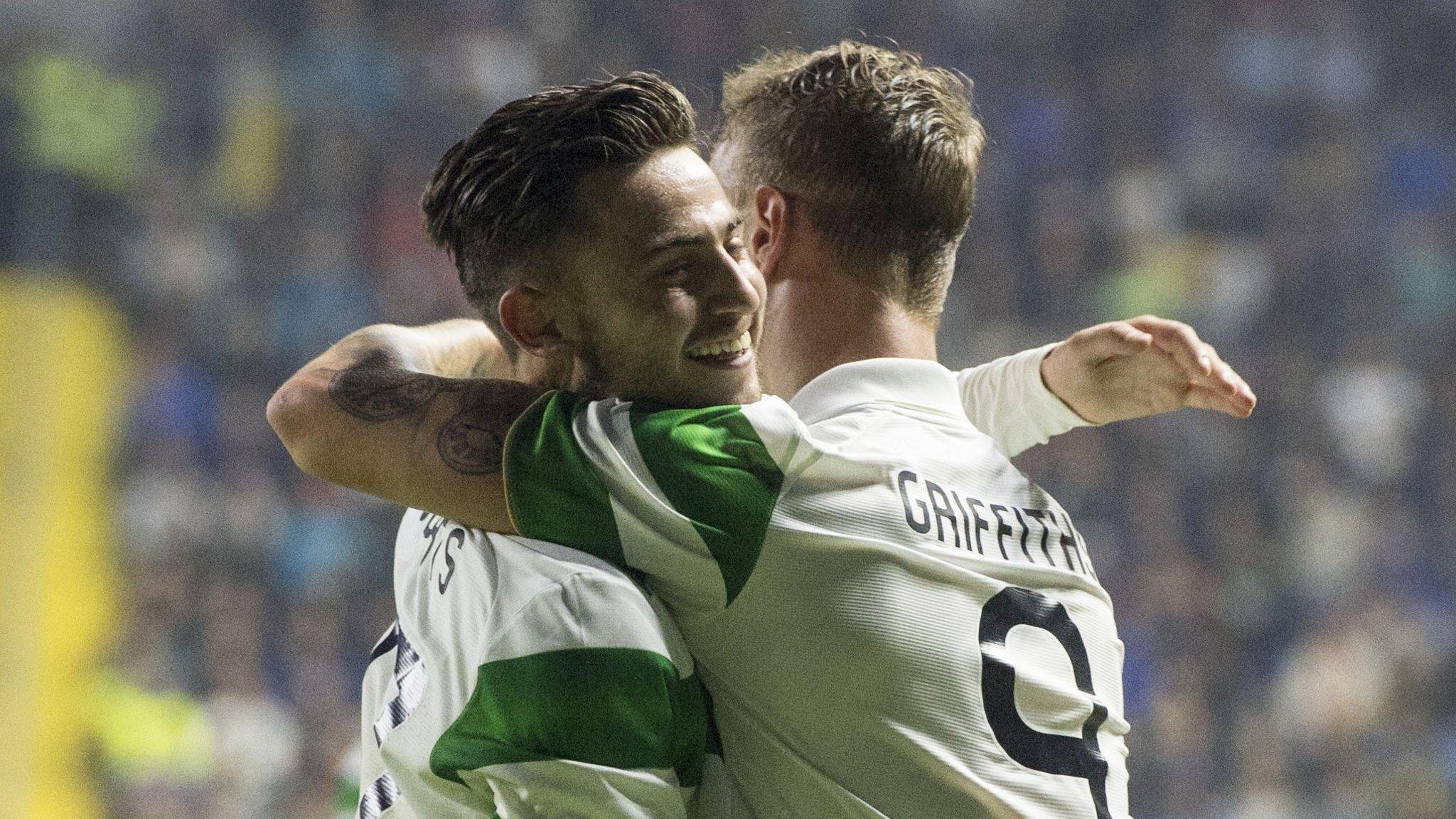 Celtic's Patrick Roberts congratulates goalscorer Leigh Griffiths