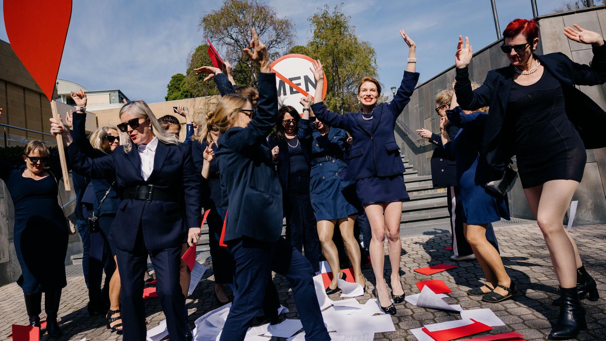 The artist and her supporters celebrated the decision outside court