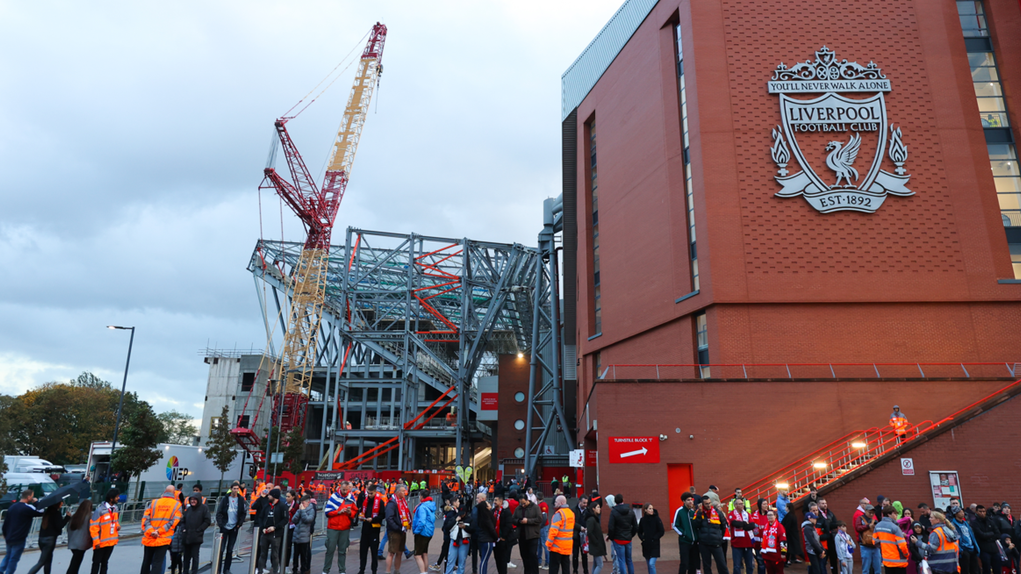 Liverpool's Anfield Road Stand while under construction.