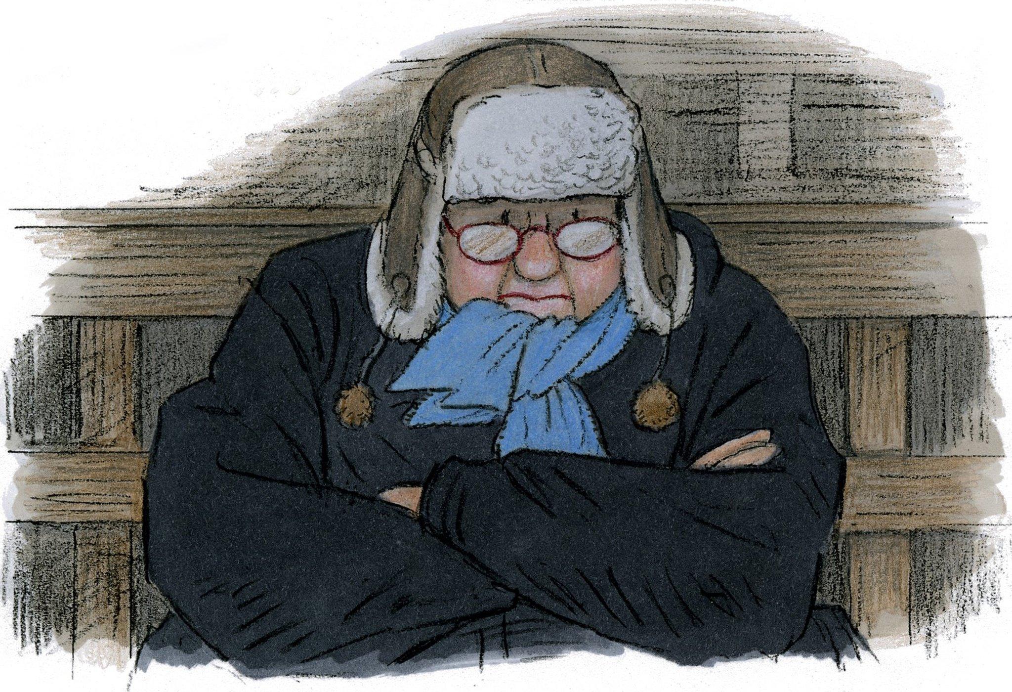 Cartoon artwork showing man bundled up in warm clothes