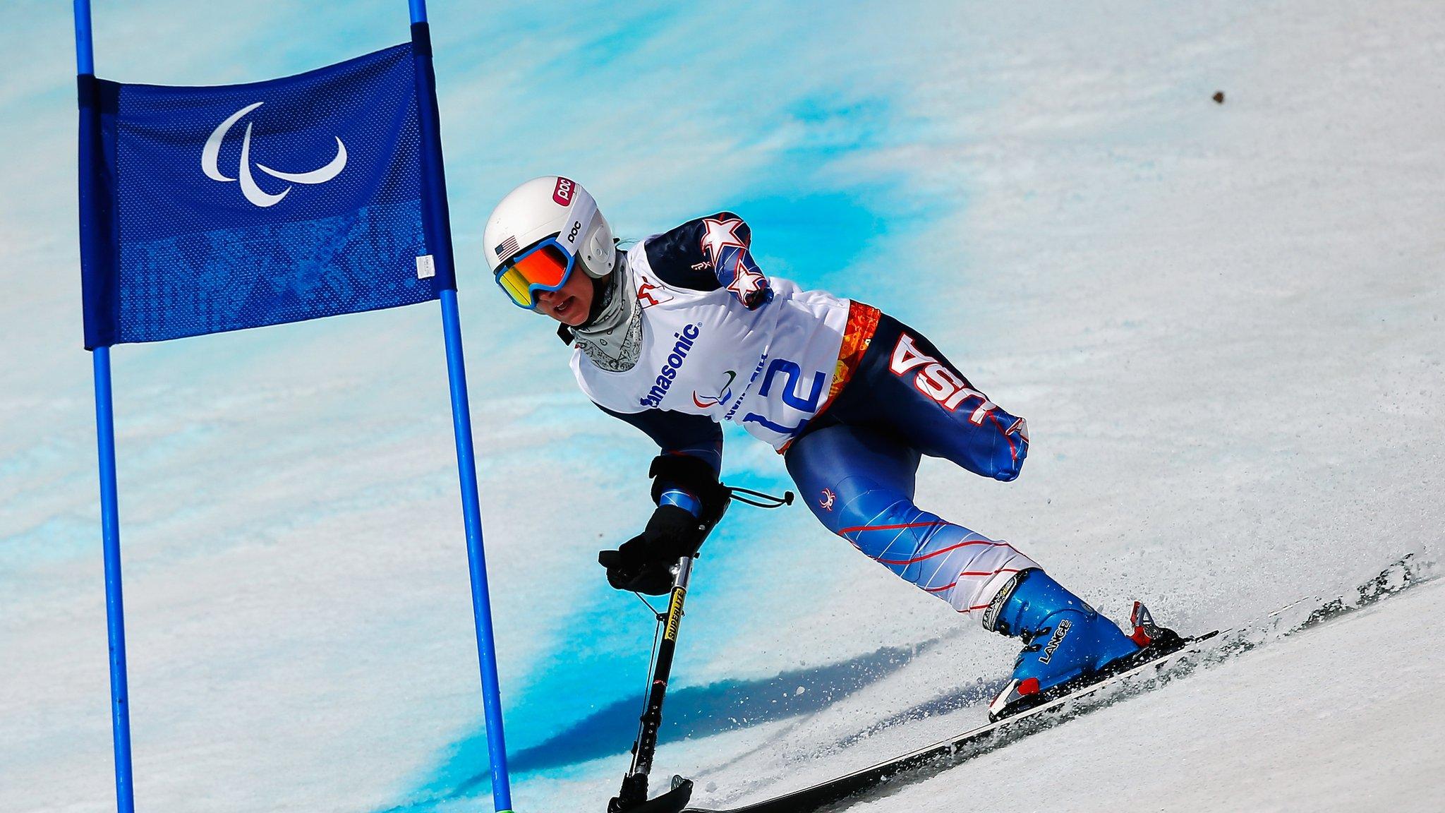 American skier Stephanie Jallen competes in the standing category