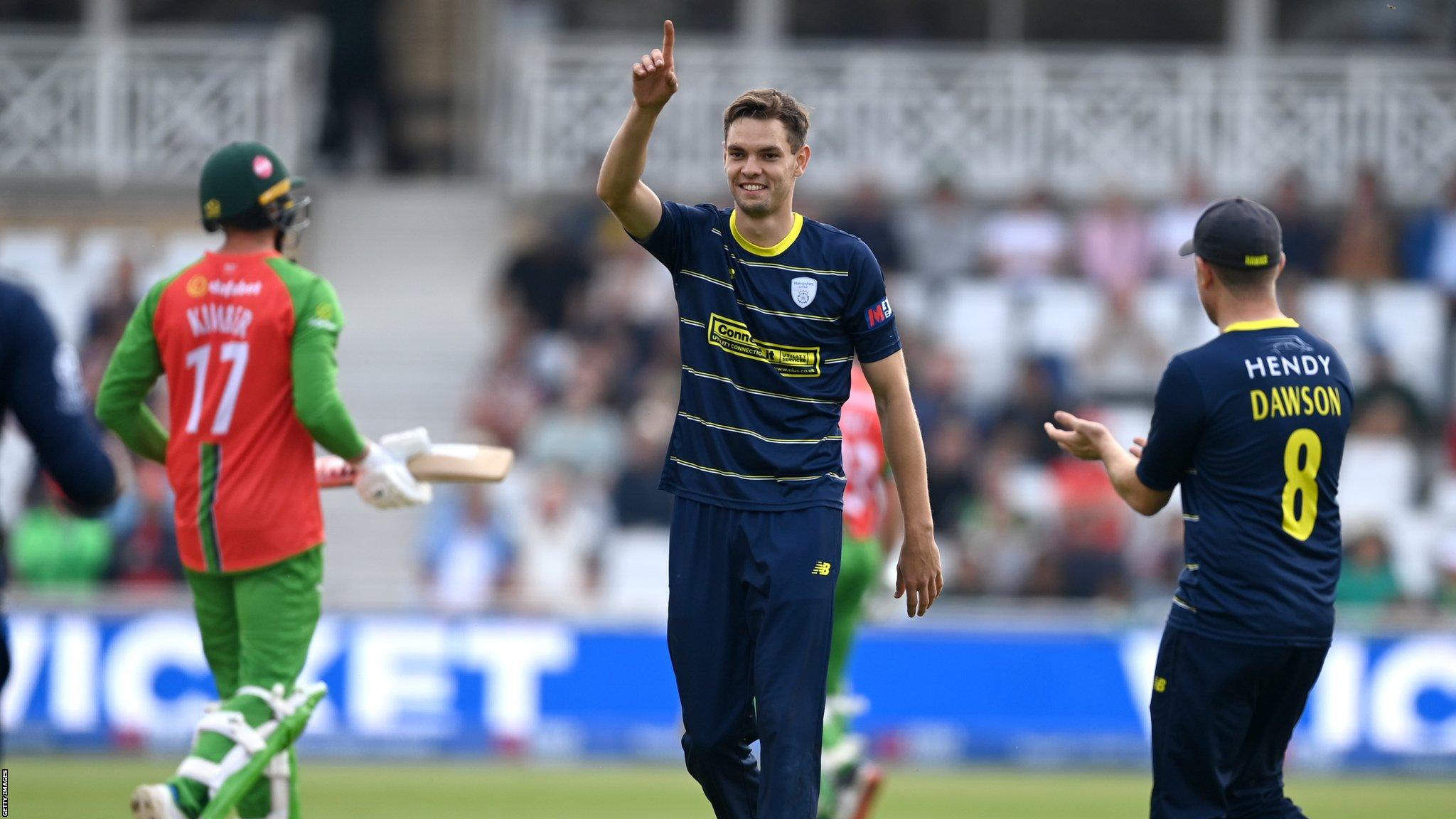 Scott Currie celebrates a wicket