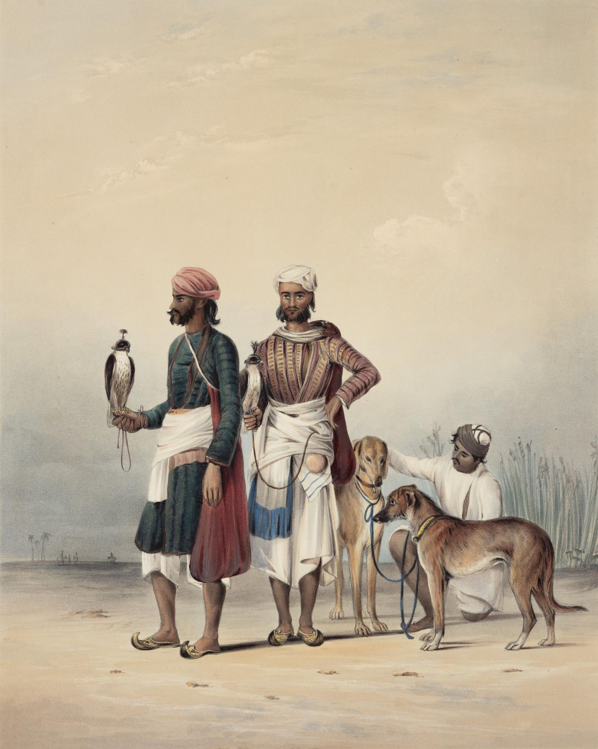 Servants with dogs and hawks belonging to the King of Oude, 1844
