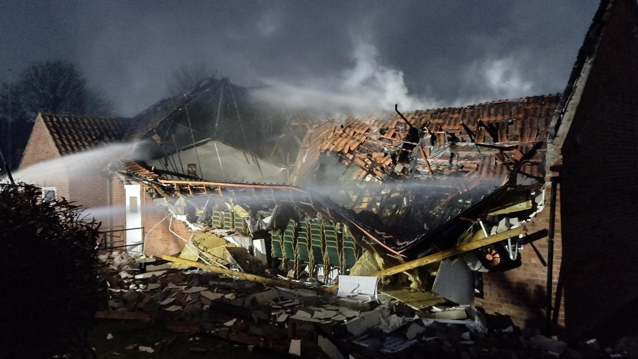 Fire damage to a village hall in Walsingham, Norfolk