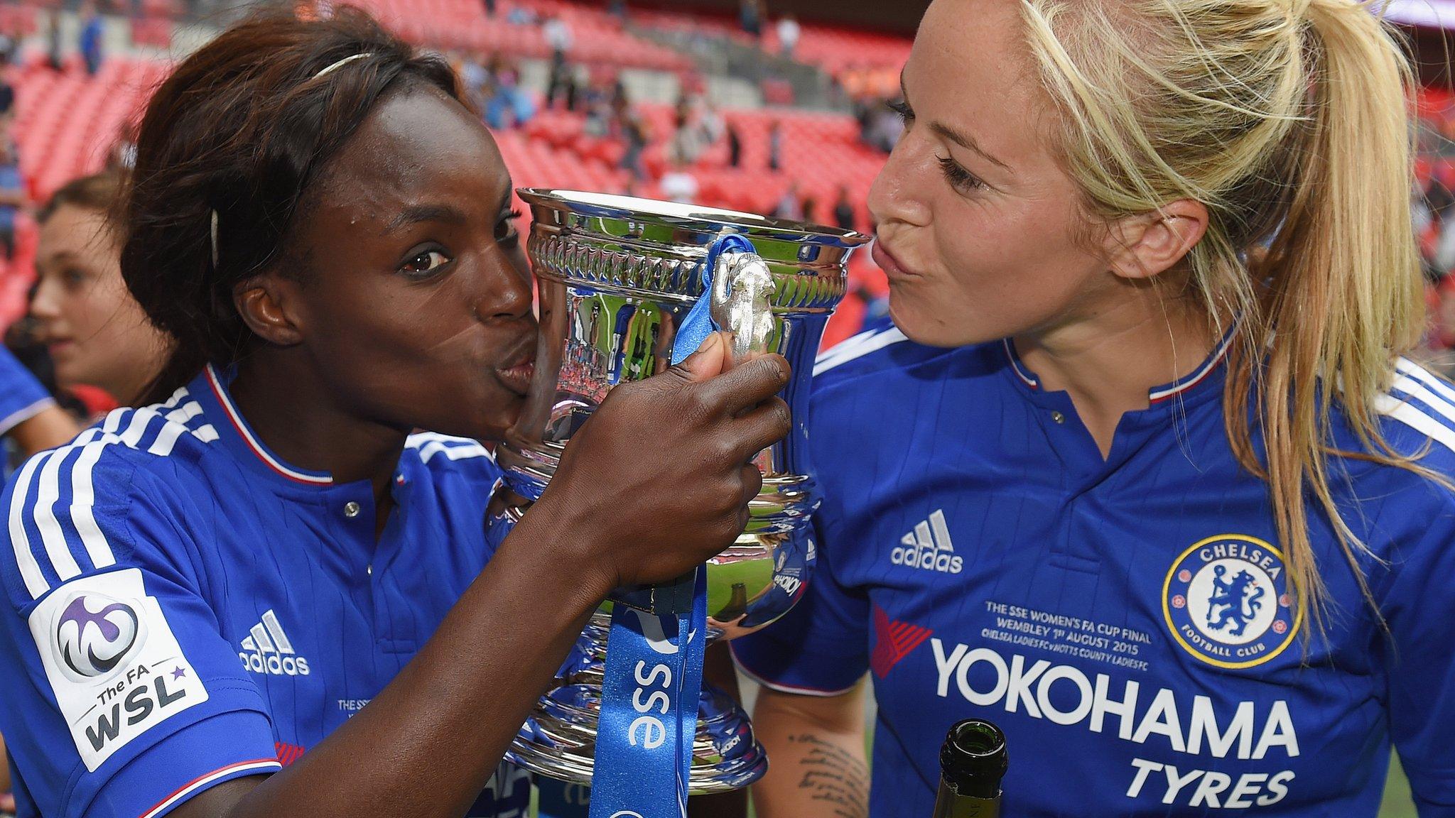 Eni Aluko and Gemma Davison kiss the Women's FA Cup