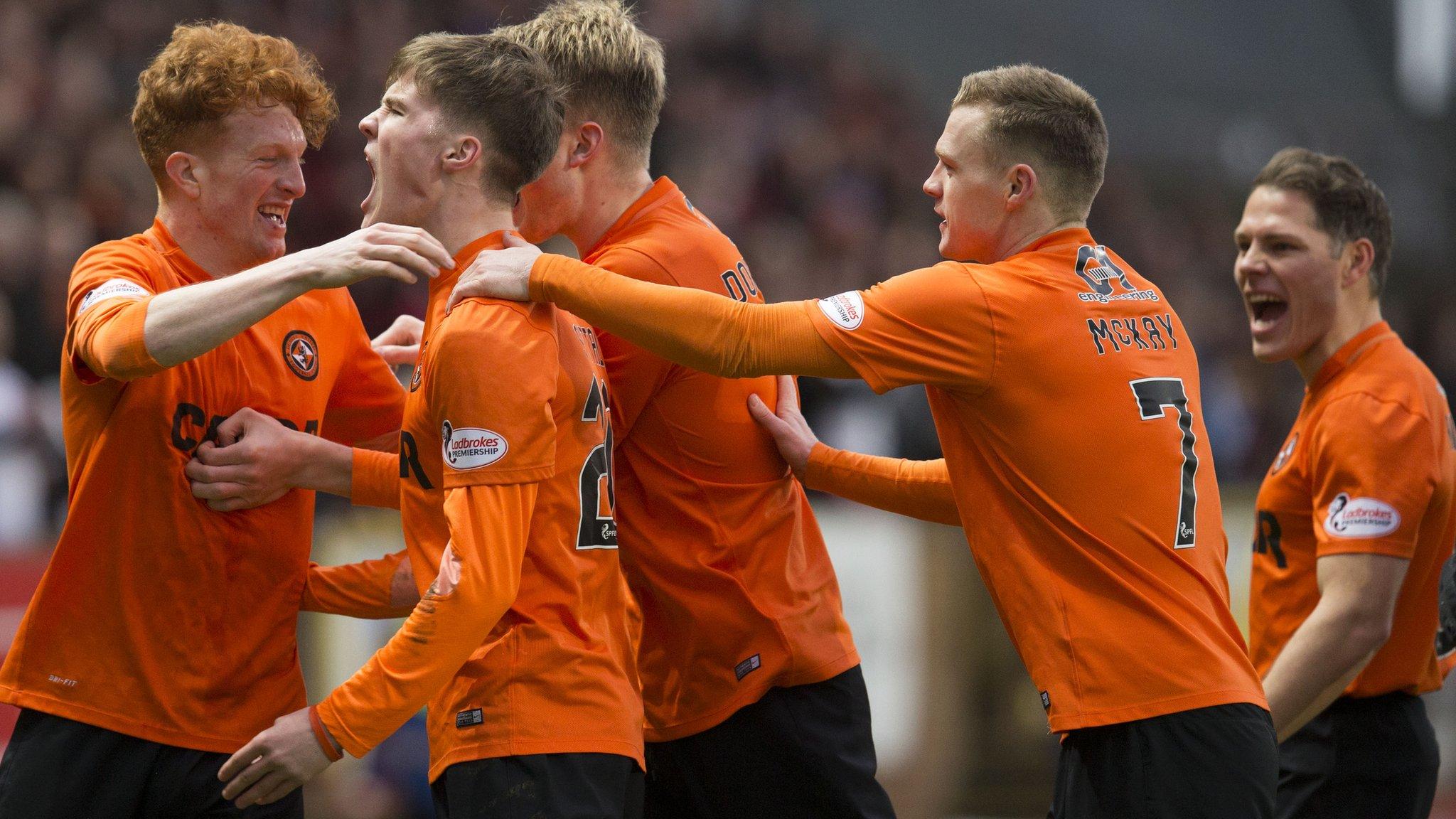 Dundee United celebrate Blair Spittal's opening goal