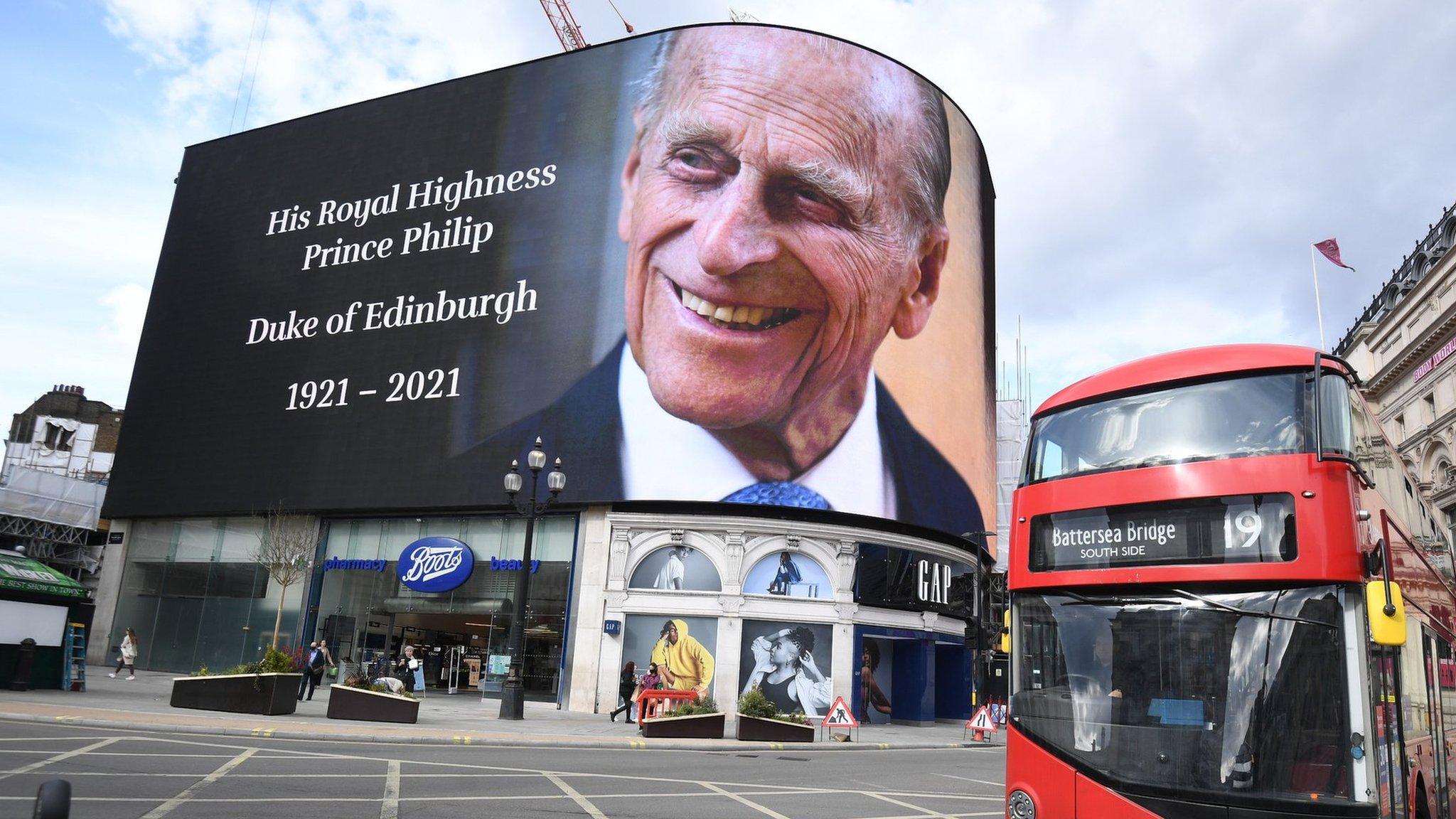 A tribute to Prince Philip in Piccadilly Circus