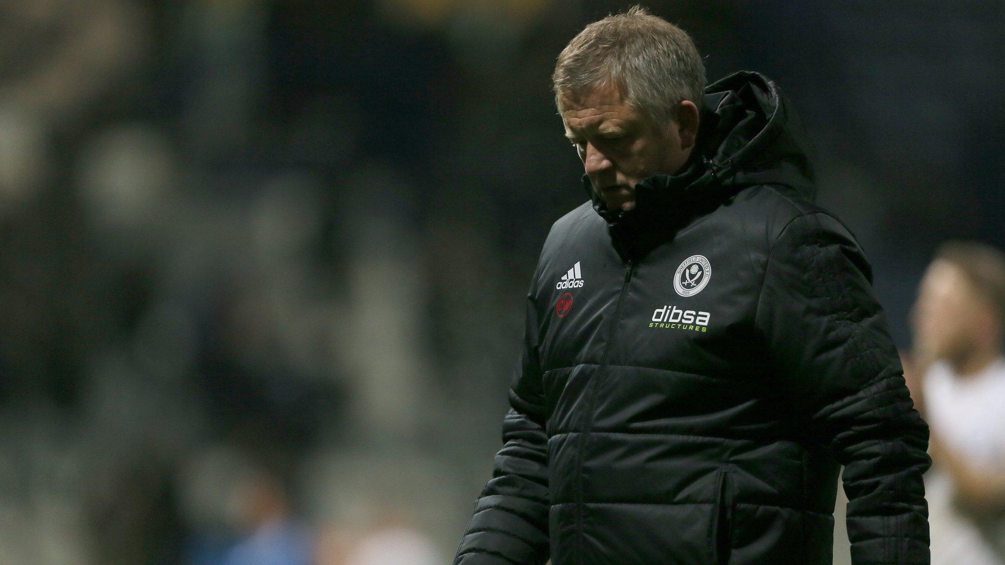 Sheffield United boss Chris Wilder leaves the pitch following his side's 1-0 defeat by Preston at Deepdale