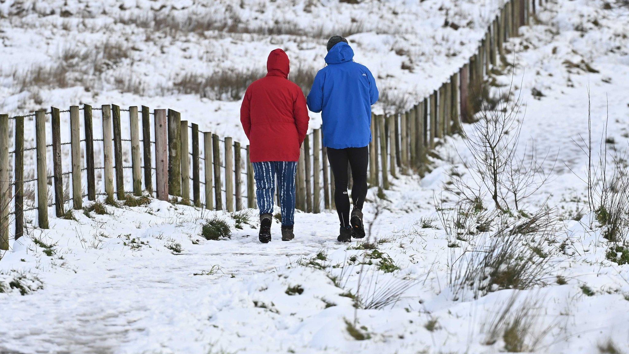 people walking in the snow