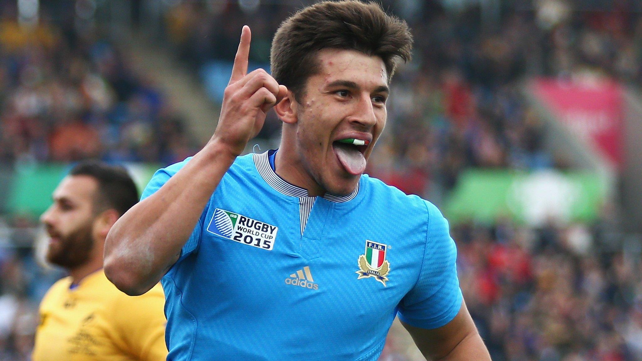 Italy's Tommaso Allan celebrates scoring a try against Romania at the 2015 World Cup