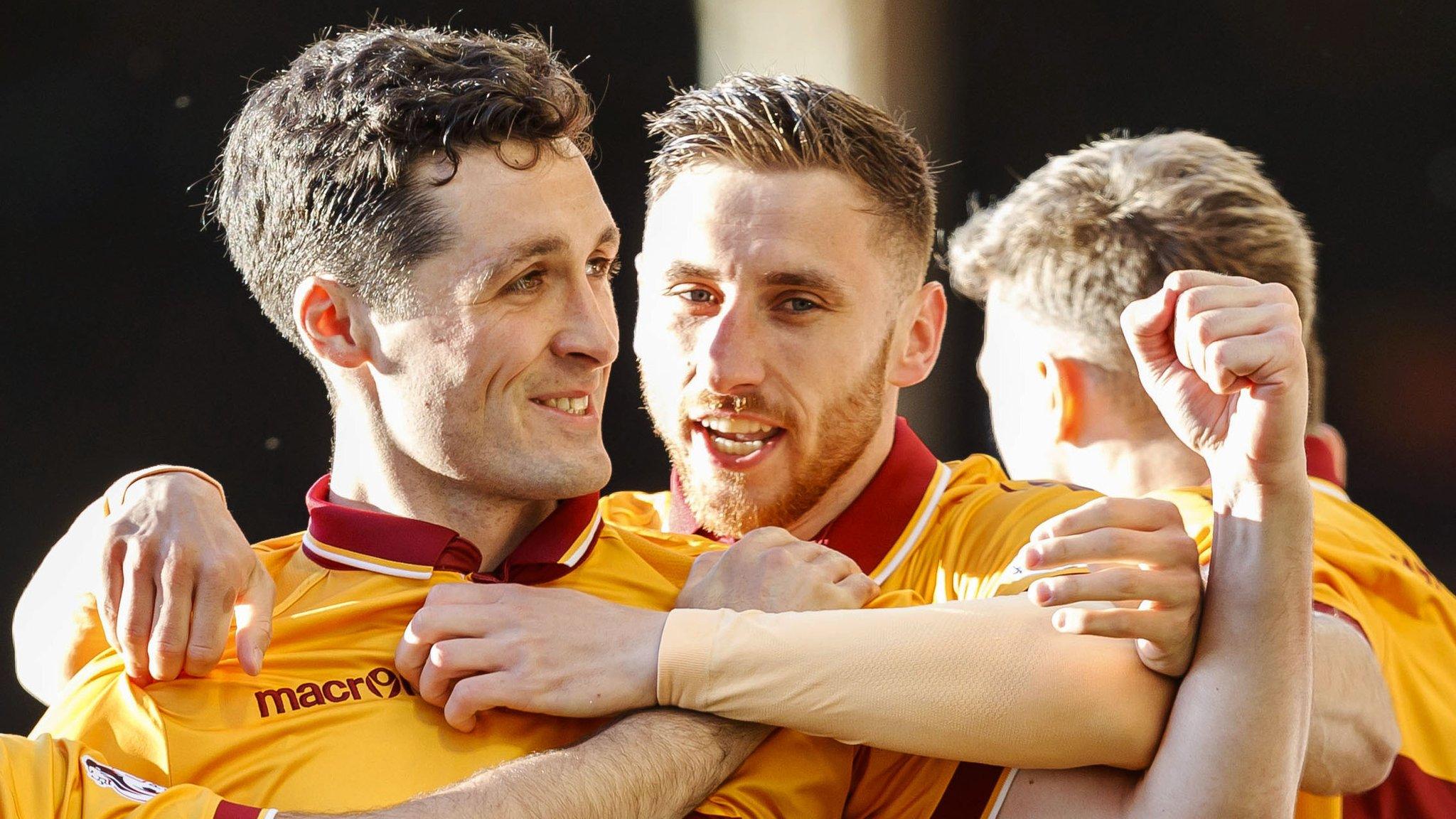 Carl McHugh celebrates scoring the opening goal for Motherwell