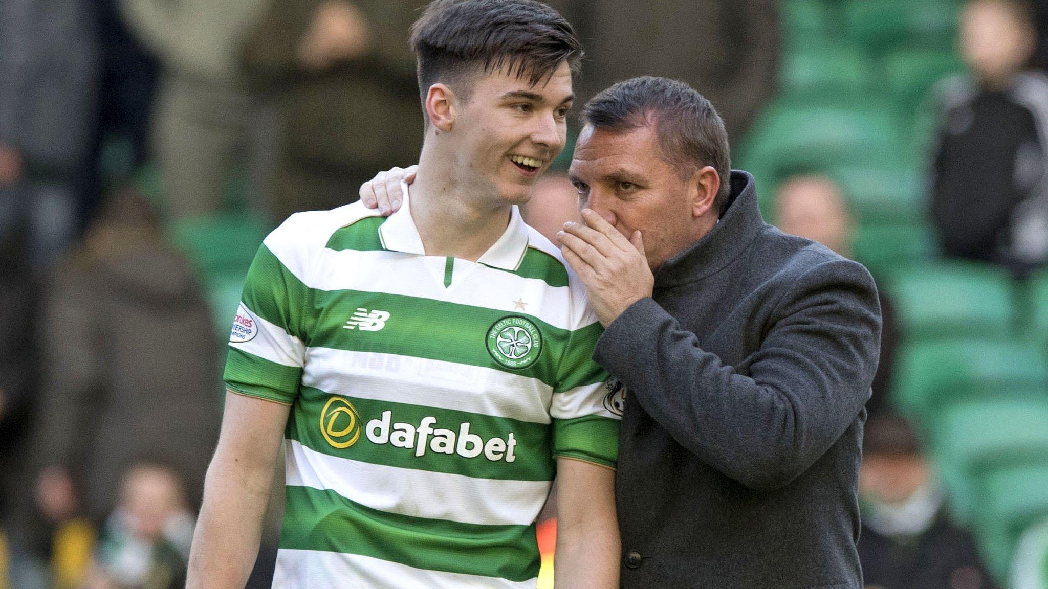 Kieran Tierney with manager Brendan Rodgers