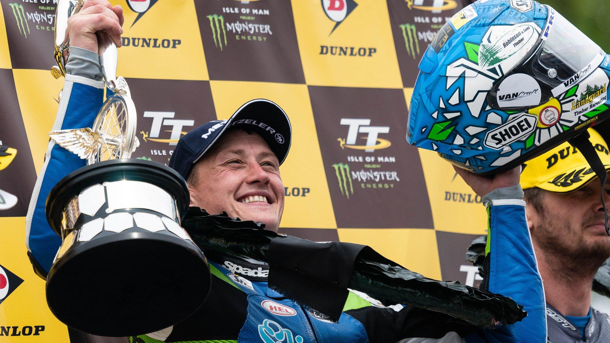 Dean Harrison on the podium at the Isle of Man TT