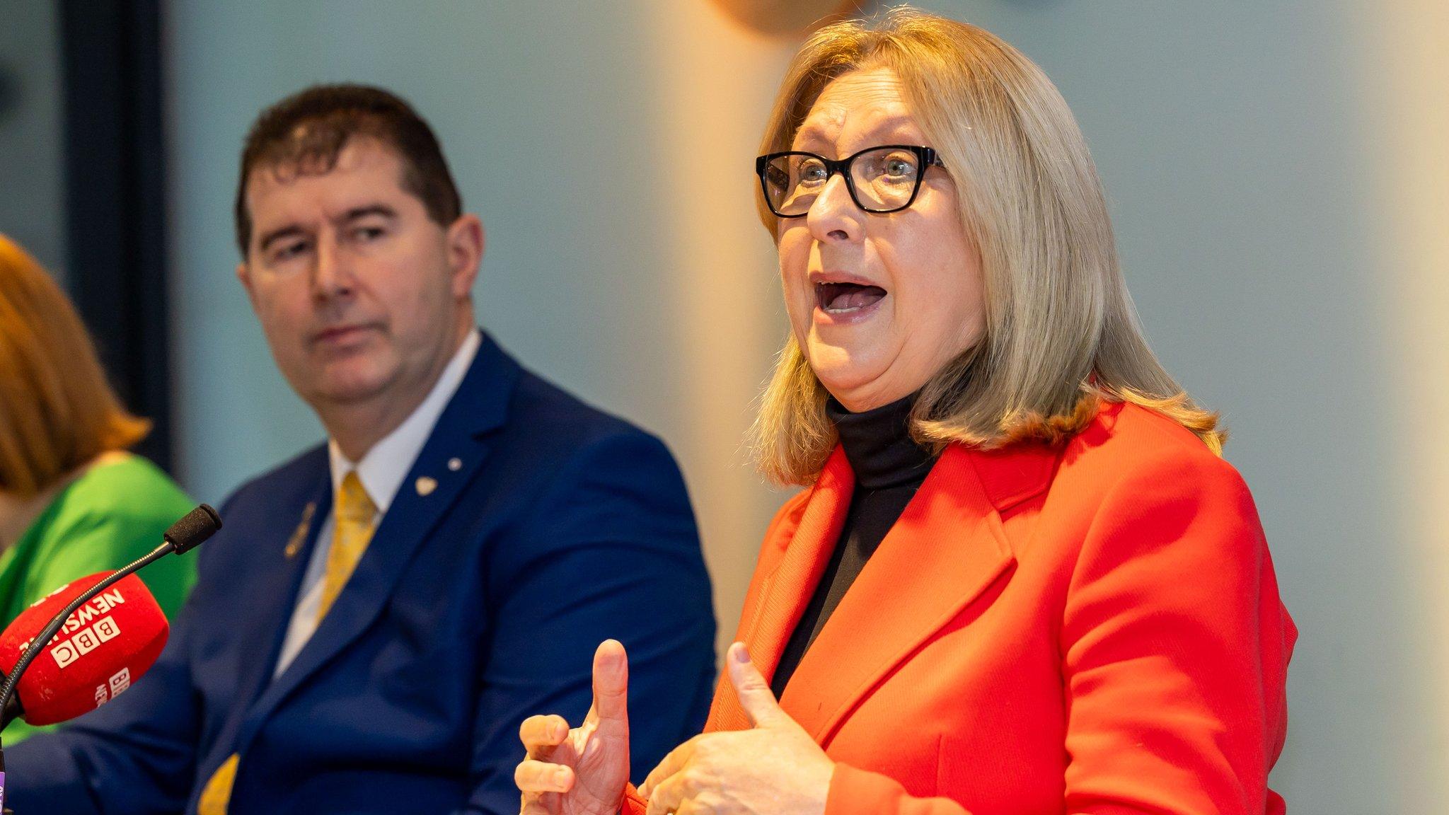 Mary McAleese speaking during the media briefing at Croke Park