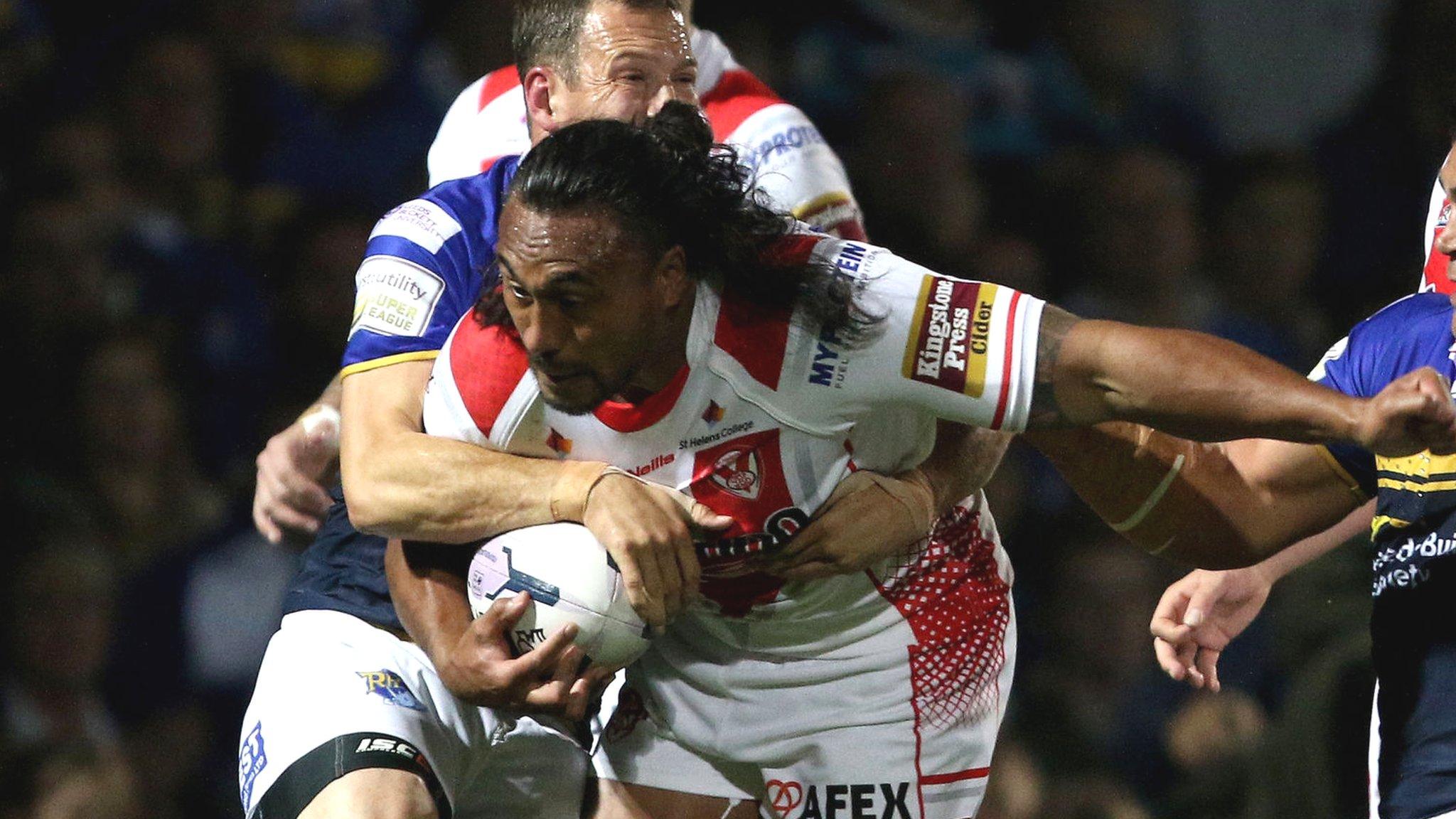 St Helens' Altea Vea tries to break a Leeds tackle