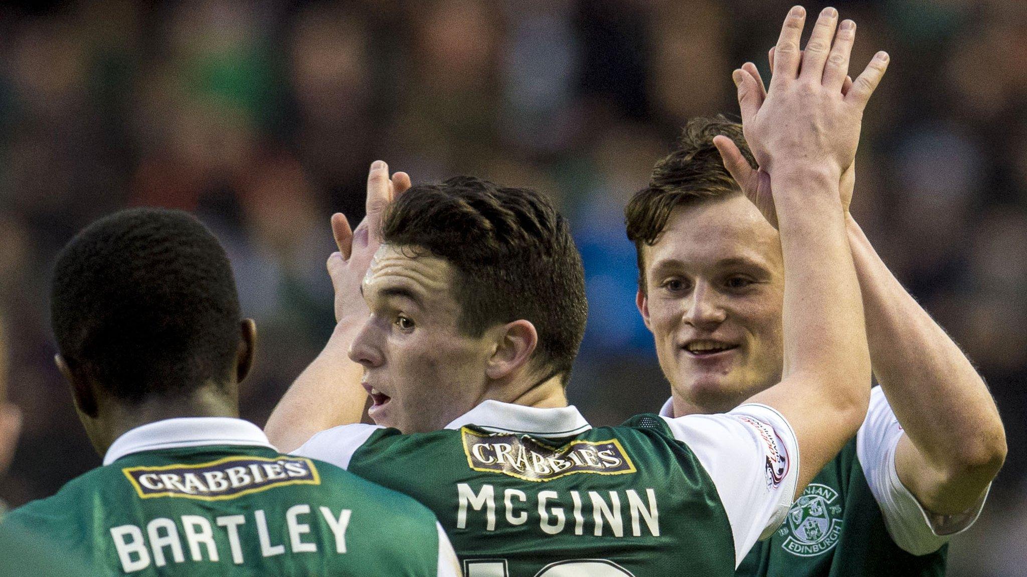 Liam Henderson (right) celebrates with Hibs