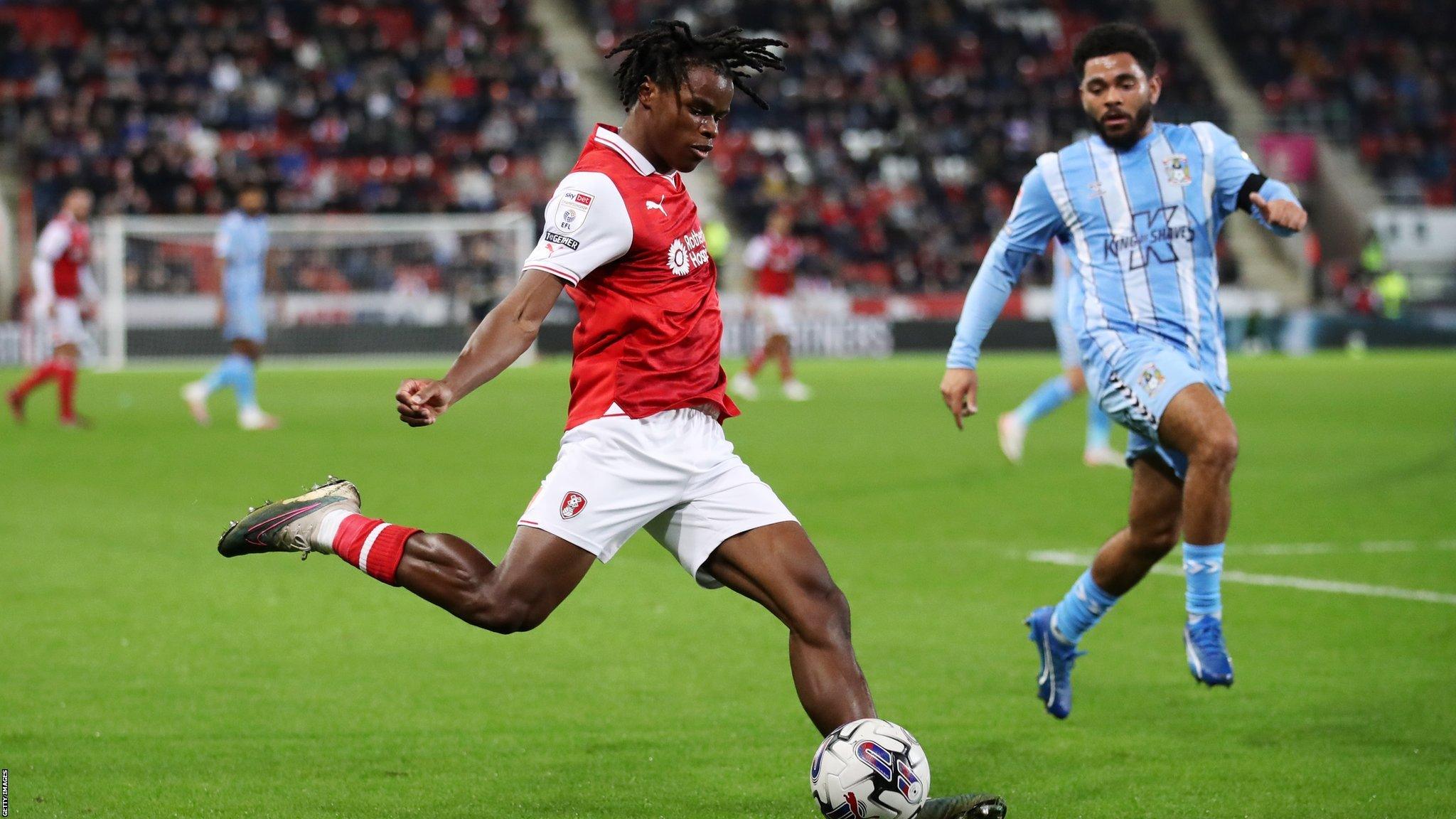 Dexter Lembikisa in action for Rotherham against Coventry