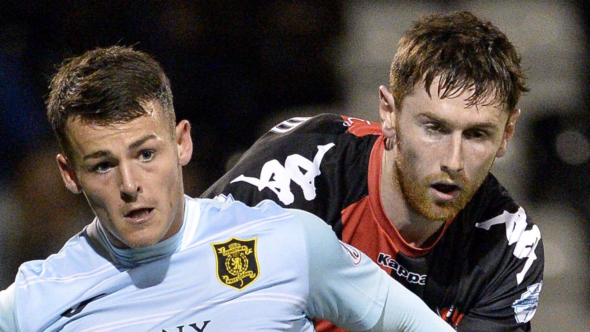 Livingston's Danny Mullen in action against Crusaders defender Howard Beverland