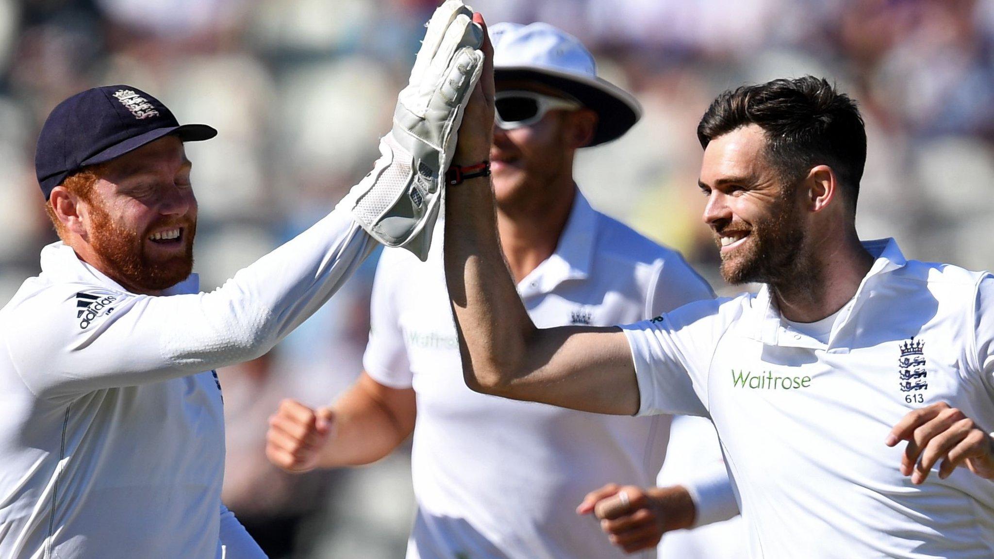 Jonny Bairstow and James Anderson celebrate another Pakistan wicket